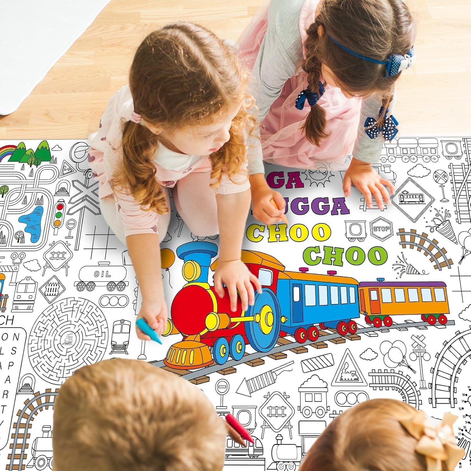 Train Giant Coloring Poster Train Large Versatile Activity Drawing Paper Coloring Tablecloth DIY Trains Theme Game Poster Table Cover Children Art Crafts Coloring Mat Home Classroom Party Suppiles