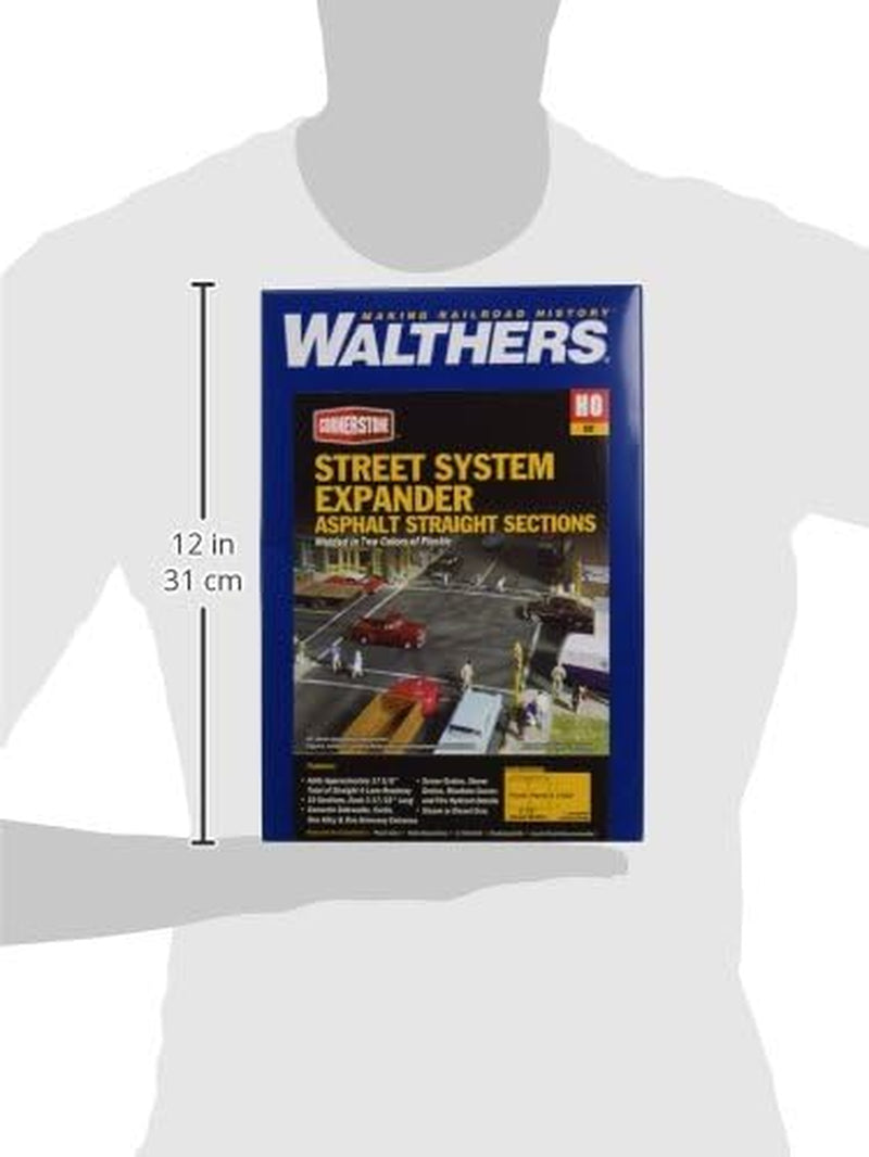 Walthers Cornerstone HO Scale Asphalt Street System - Straight Sections Package (10) with Accessories 933-3195 - Scenery Kit for Model Railroads
