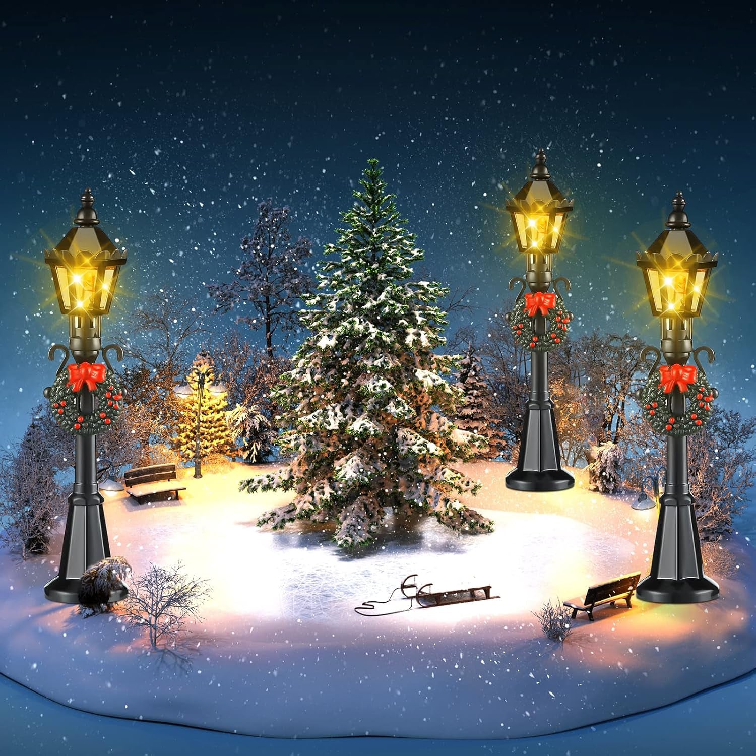Christmas Village Lamp Post Set - Miniature Street Lights