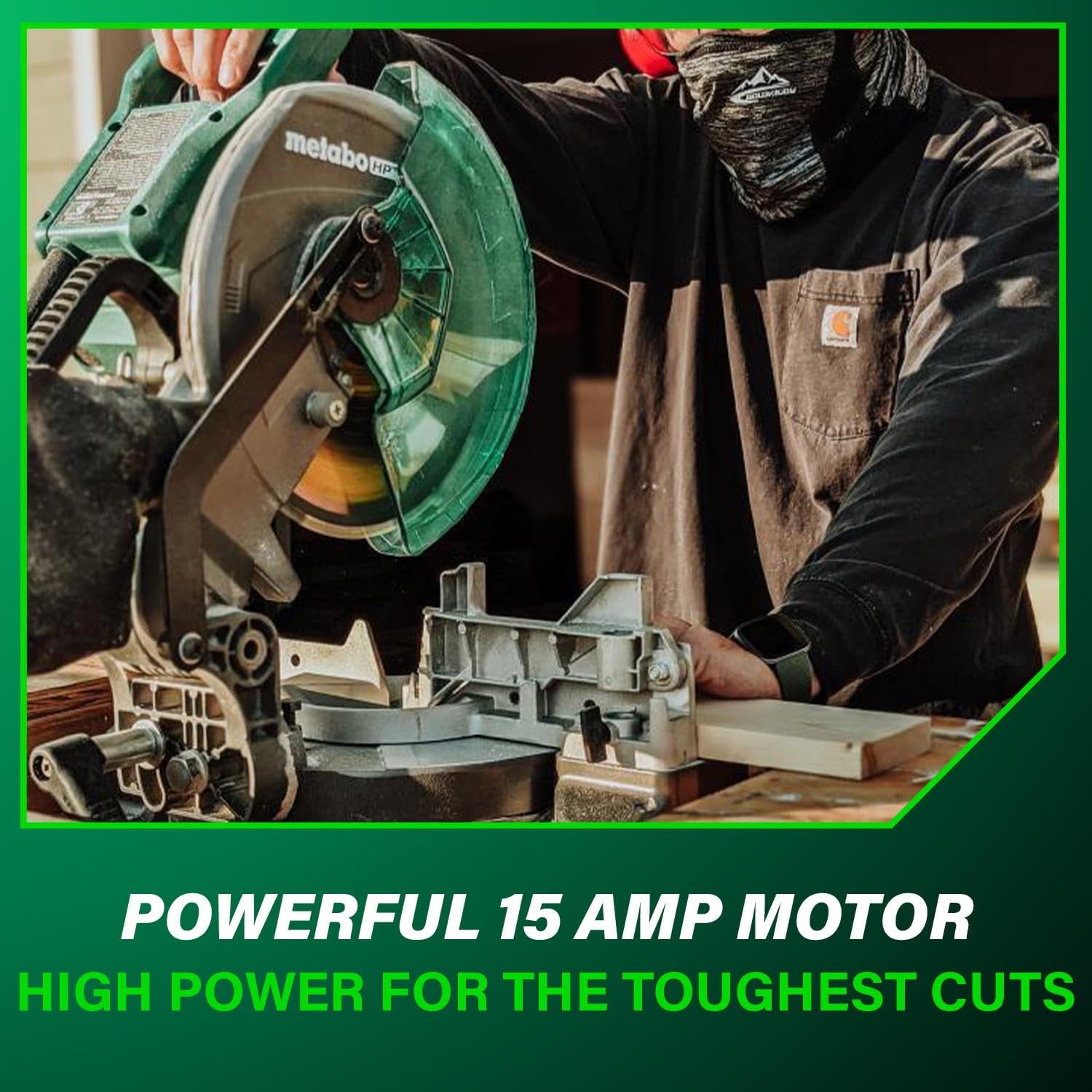 10-Inch Compound Miter Saw with 15-Amp Motor, Precision Miter Angles, Single Bevel 0-45°, 24T TCT Blade, Positive Stops, Lightweight Design, Model C10FCGS