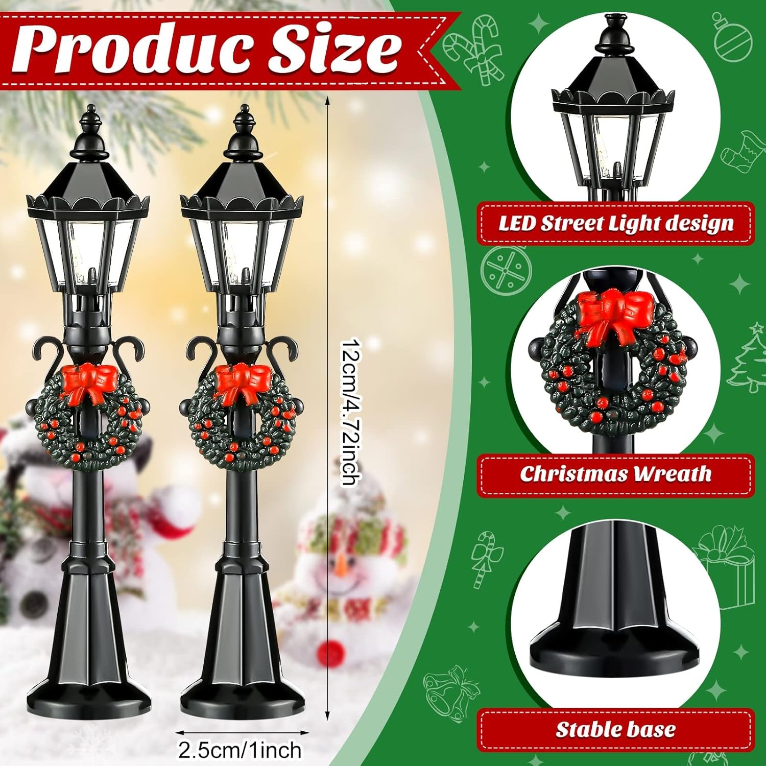 Christmas Village Lamp Post Set - Miniature Street Lights