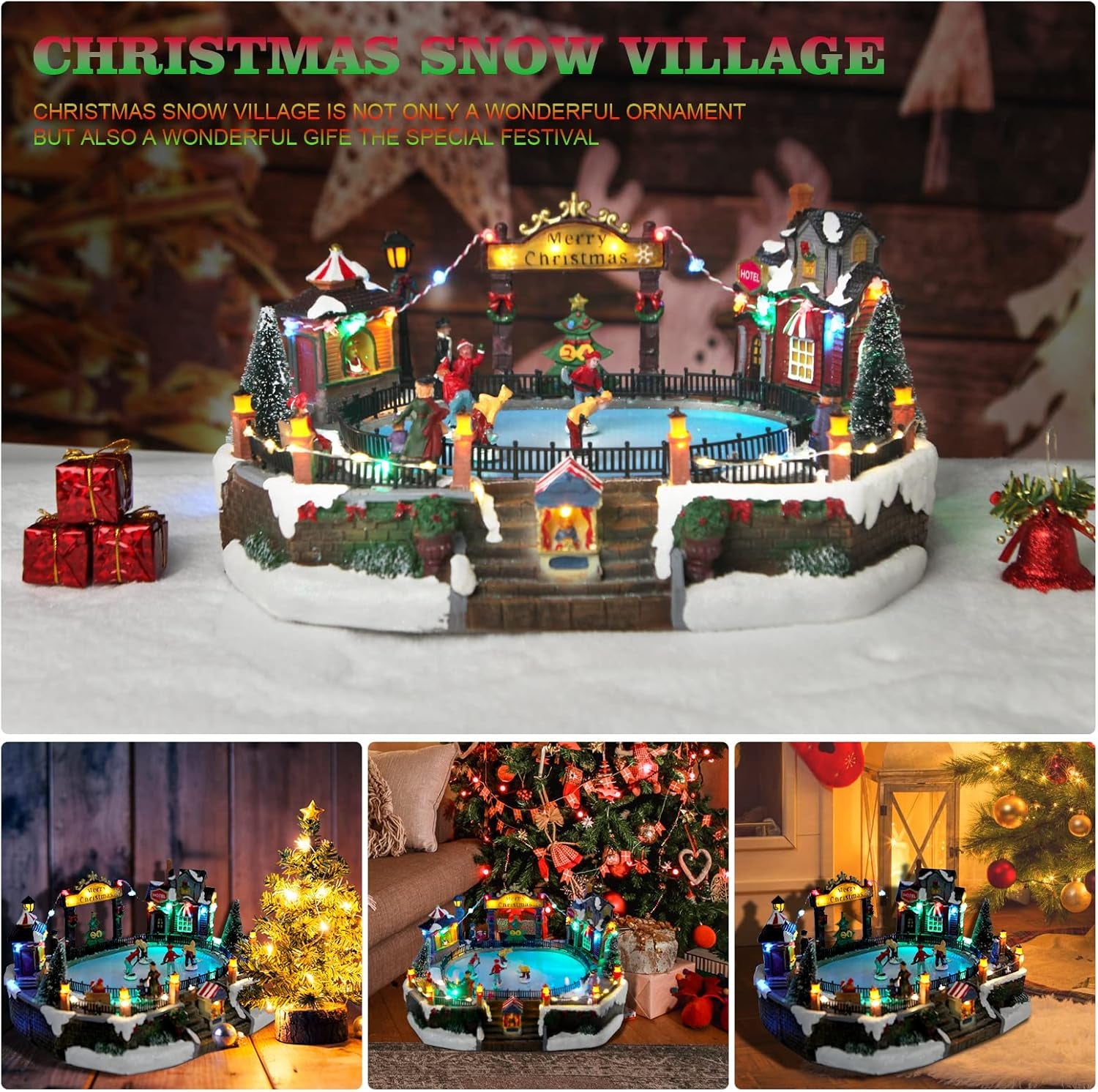 Christmas Village Snow Globe with Train and Snowman