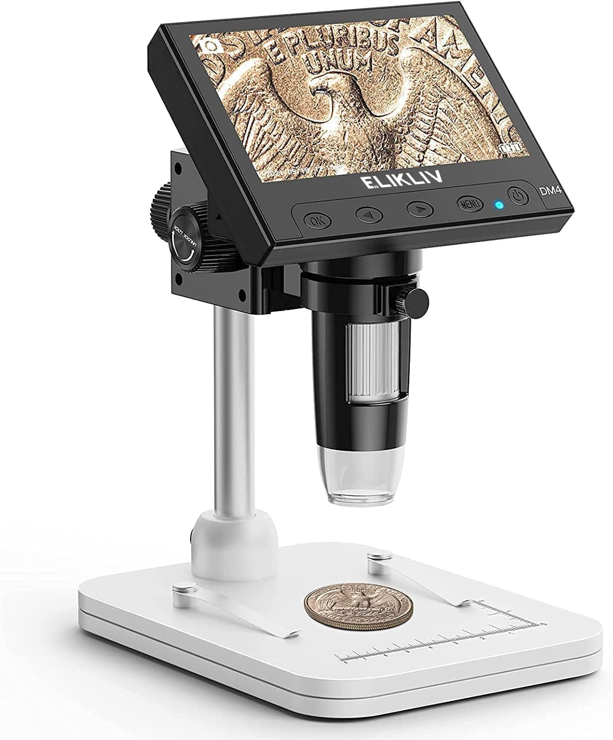 Elikliv 1000X Digital Coin Microscope - Perfect for Coin Collectors with 8 Adjustable LED Lights and Windows/Mac Compatibility