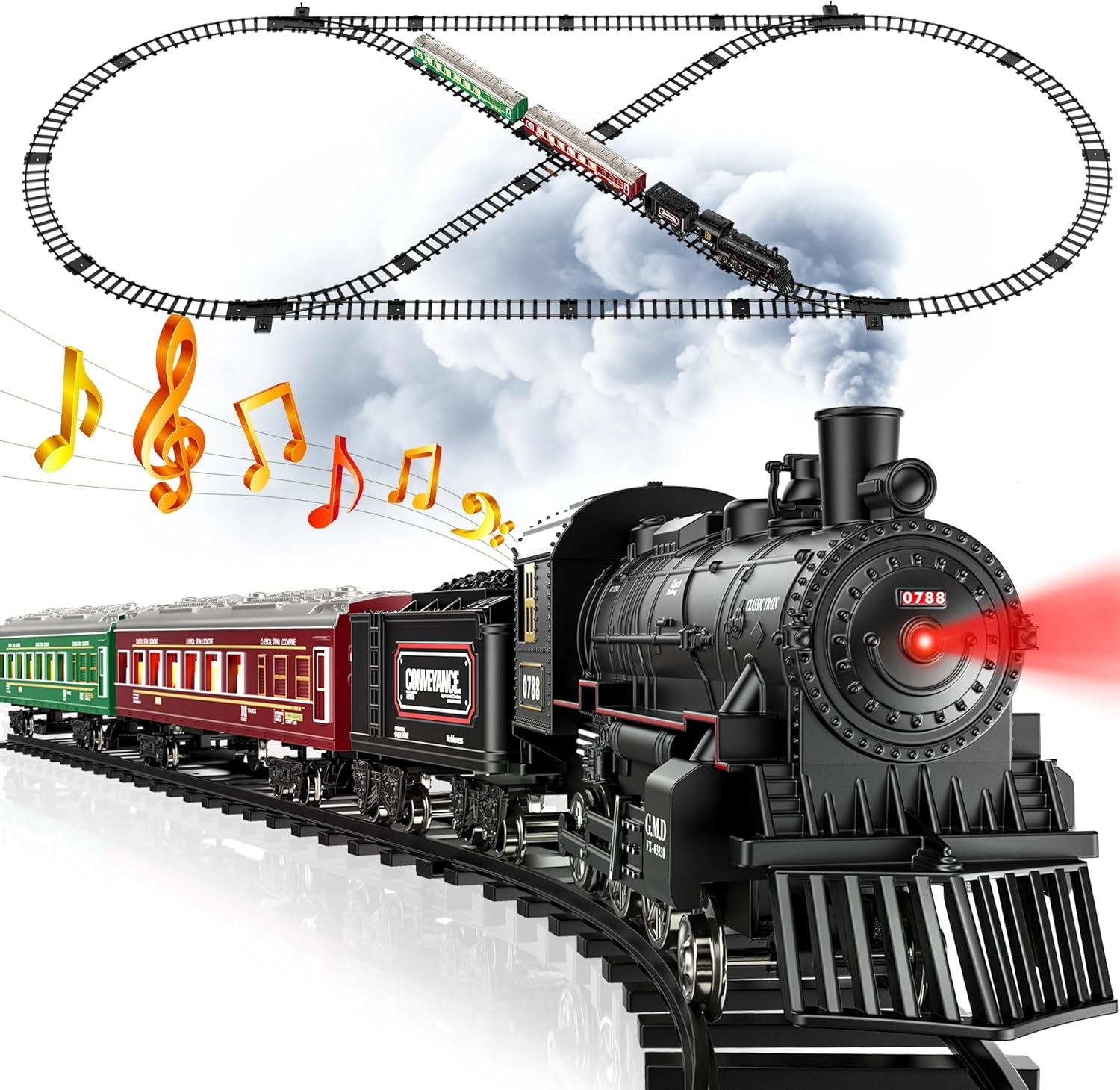 Train Set - Train Toys for Boys W/Smokes, Lights & Sound, Toy Train W/Steam Locomotive, Train Carriages & Tracks, Toddler Model Trains for 3 4 5 6 7 8+ Years Old Kids