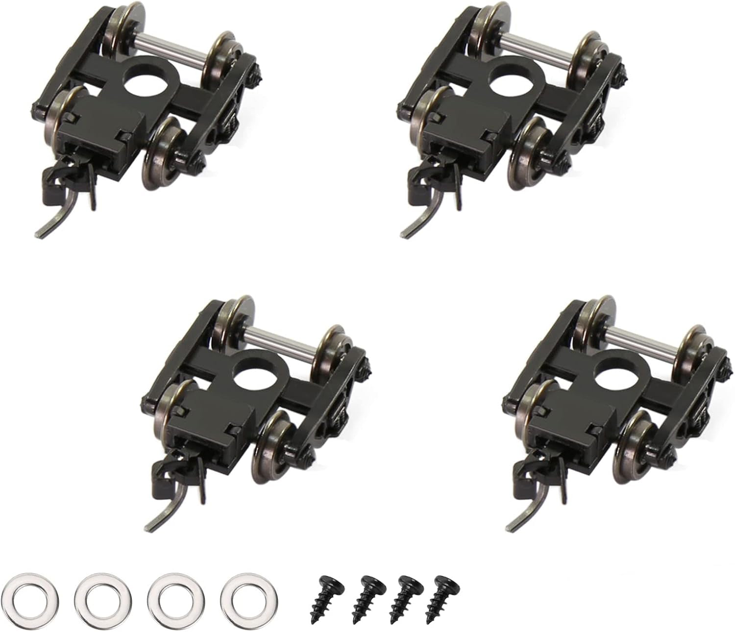 4-Piece N Scale 1:160 Model Train Bogies Coupler with 33" Metal DC Wheels and Screw Washer HP03150