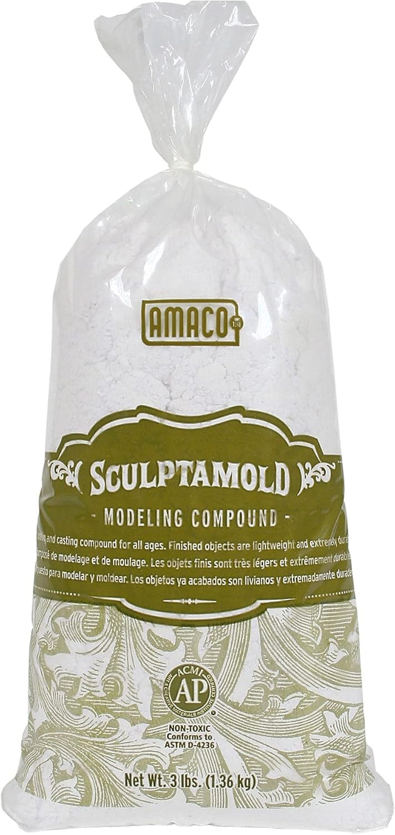 AMACO Sculptamold White Modeling Compound, 3 lbs per Bag, Pack of 2 Bags (AMA41821C-2)