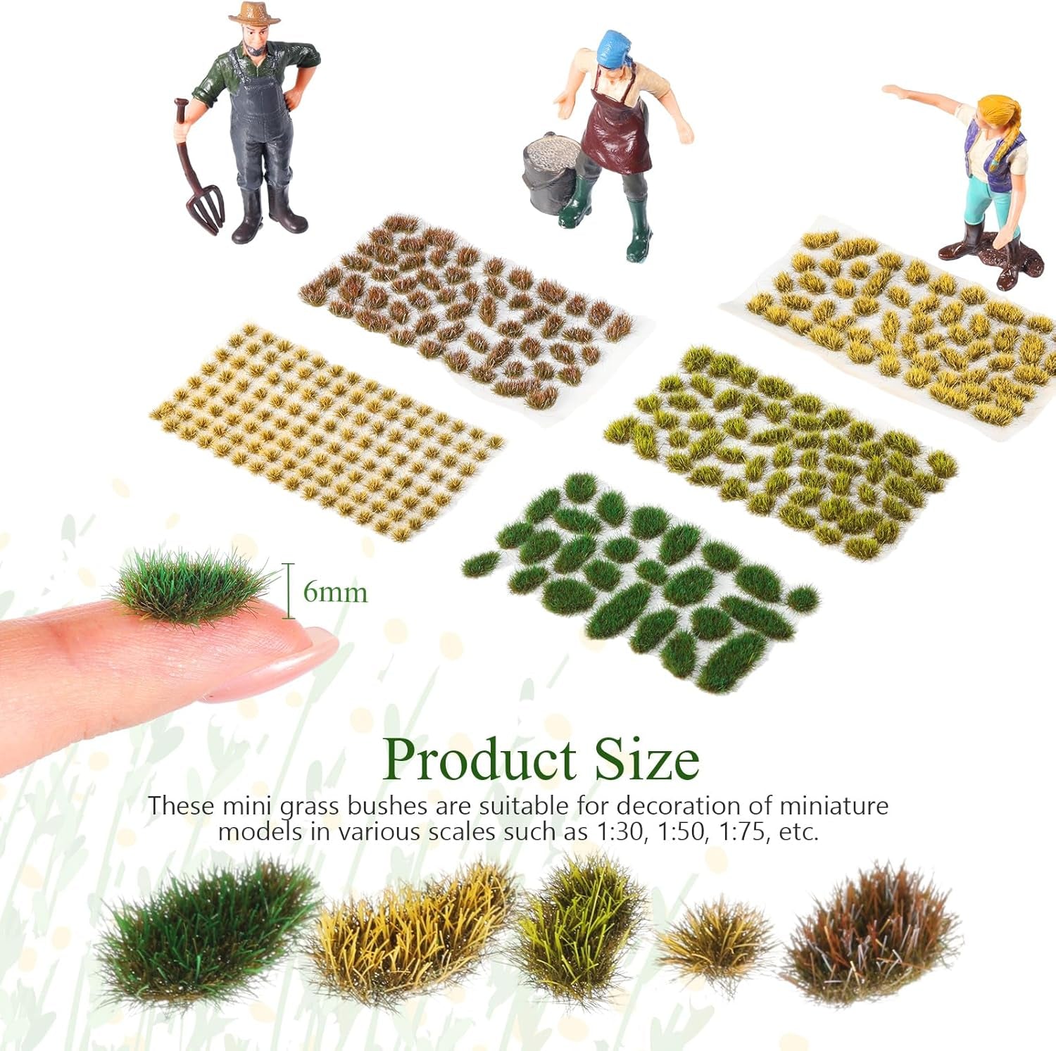 288-Piece Static Grass Tuft Flower Cluster Set - Self-Adhesive Artificial Vegetation for Miniature Terrain, Railway Scenery, and Table Landscapes (Grass Style)