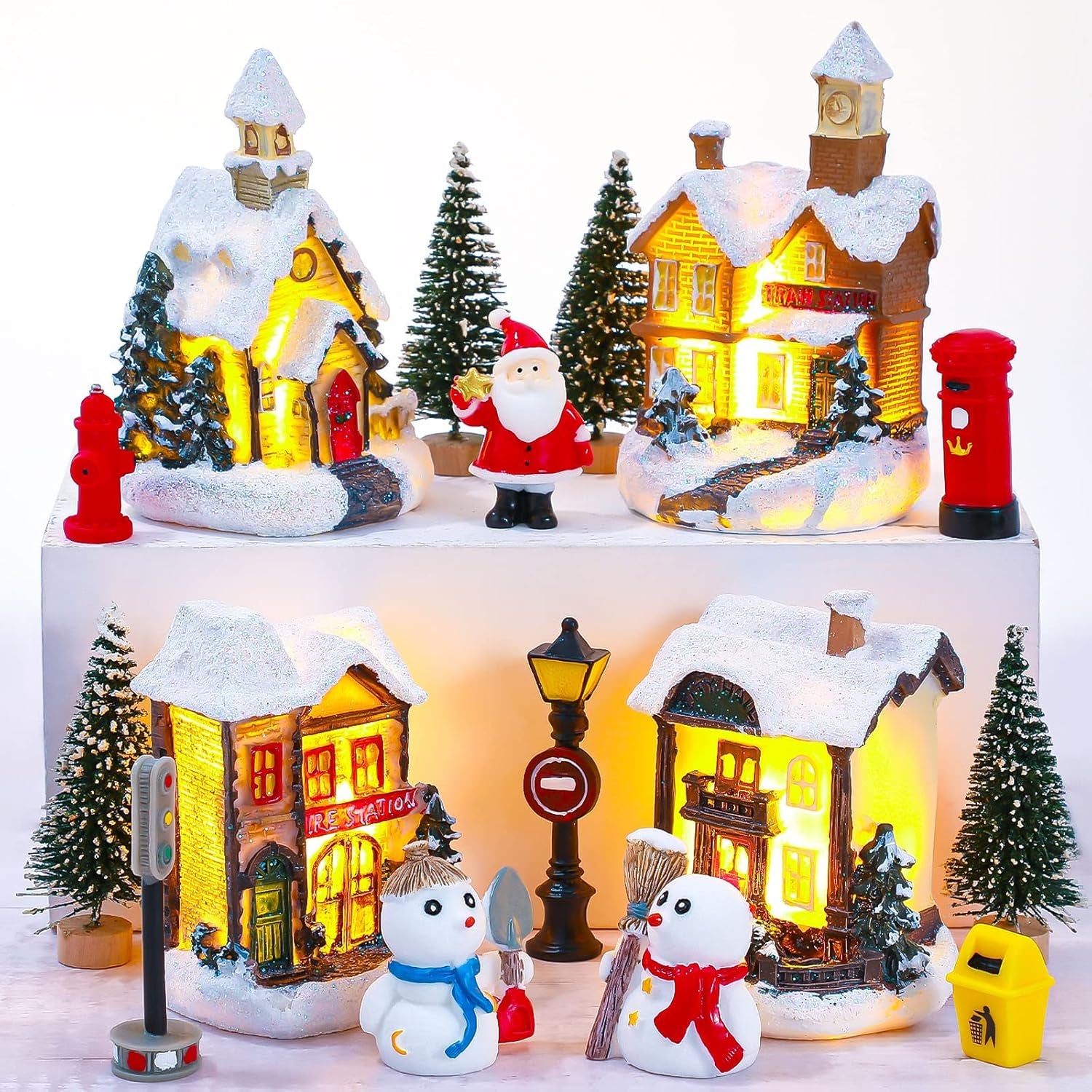16-Piece Battery Operated Christmas Village Set - Holiday Decor and Figurines