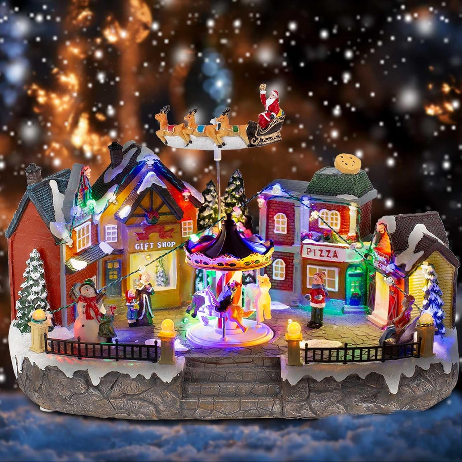 Animated Village Display with Santa Sleigh & LED Lights