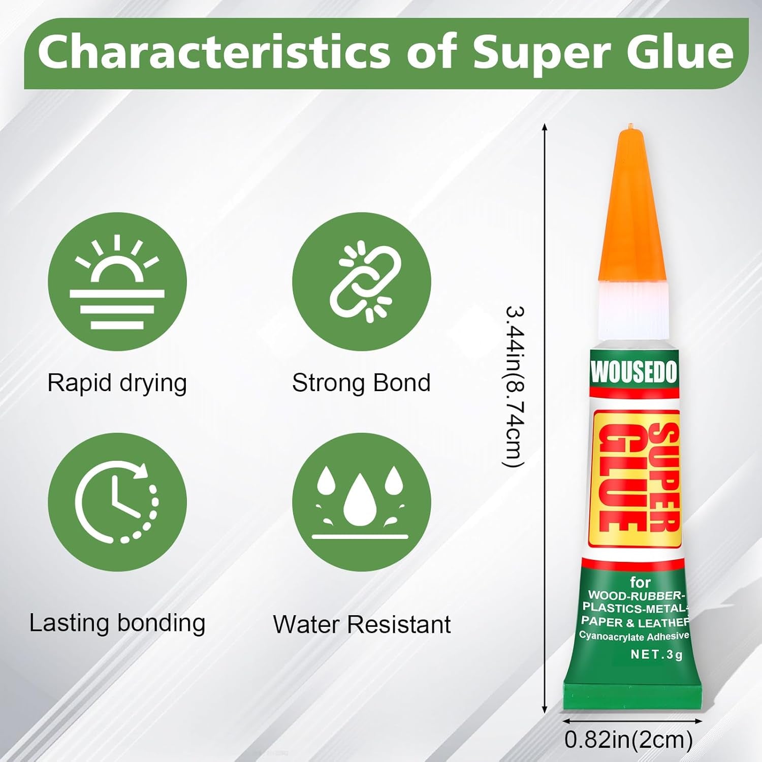 48-Pack 3G Clear Super Glue - Fast-Drying Cyanoacrylate Adhesive for Wood, Rubber, Leather, Plastic, Metal, Rhinestone Jewelry, and DIY Crafts