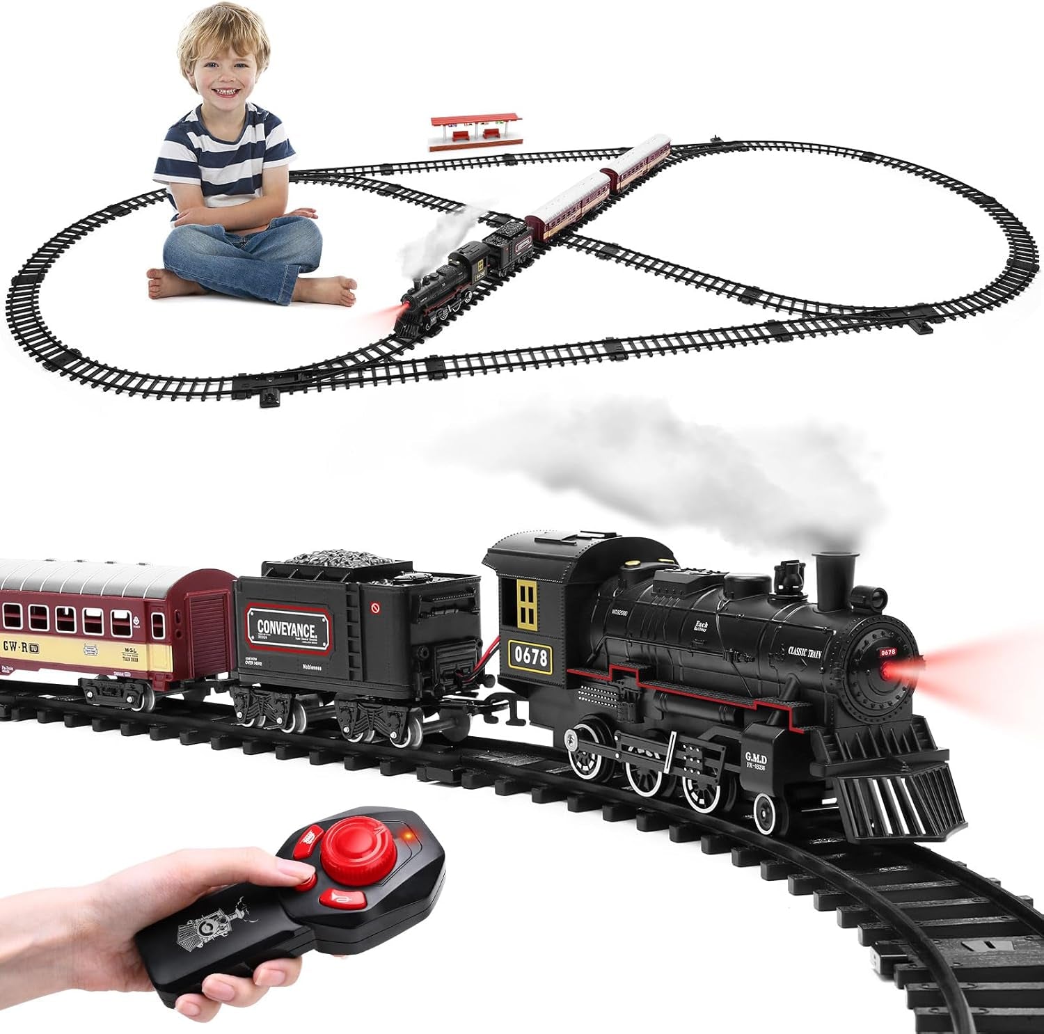 Electric Model Train Set with Remote Control Locomotive, Carriages, and Extended Tracks – Ideal Gift for Children Ages 4-12