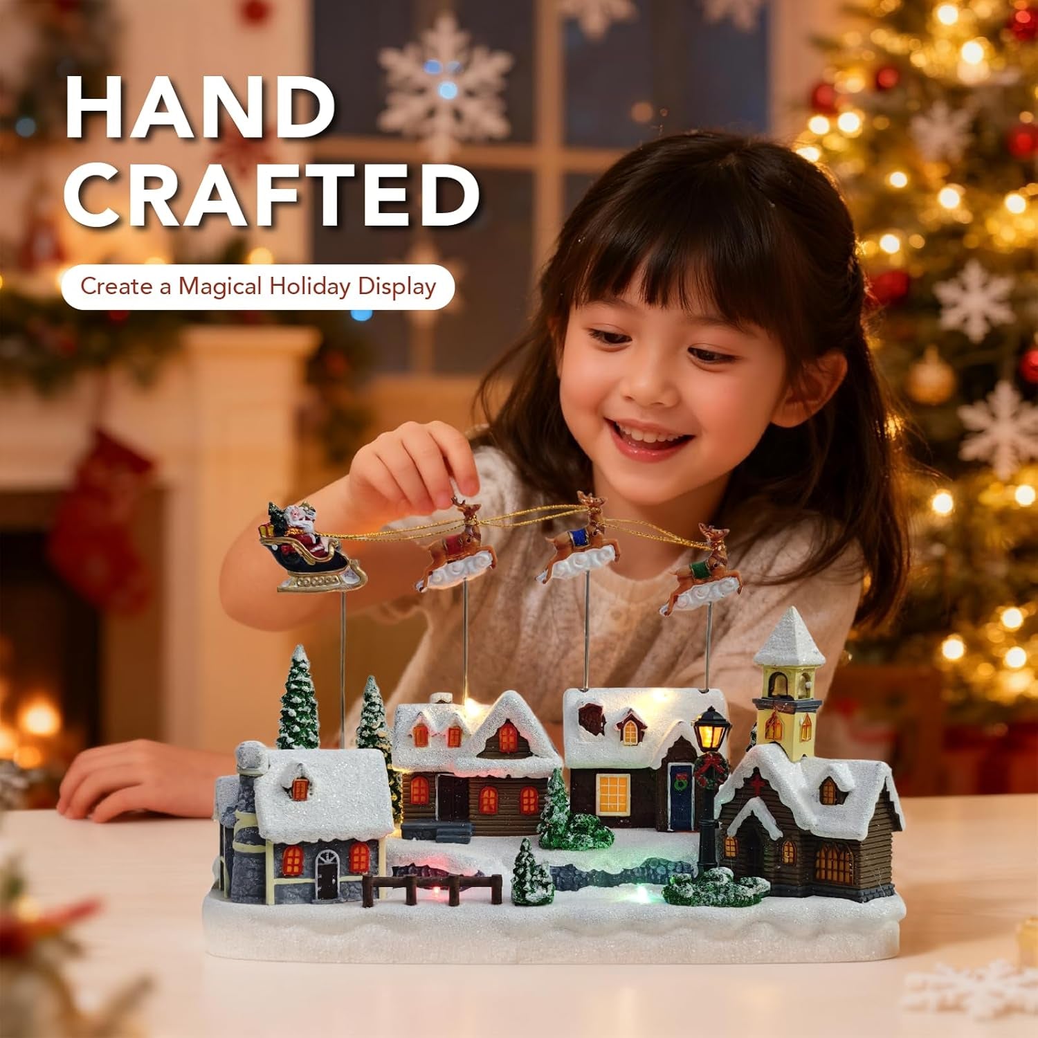 Animated Christmas Village with Santa Sleigh