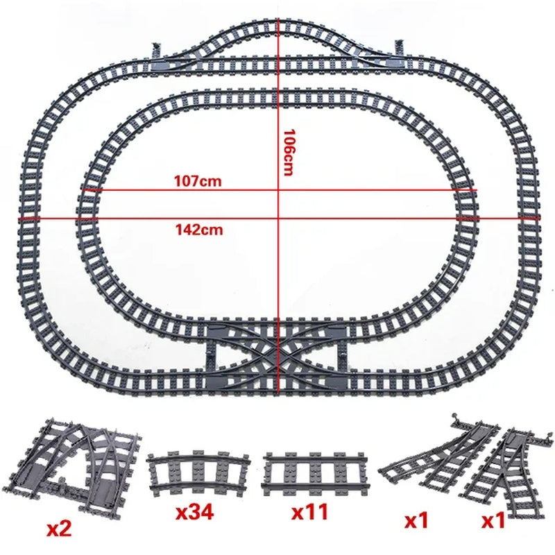 50Pcs/Lot City Trains Train Track Rail Straight Rails Technical Building Blocks Set Bricks Model Kids Classic Toys for Children