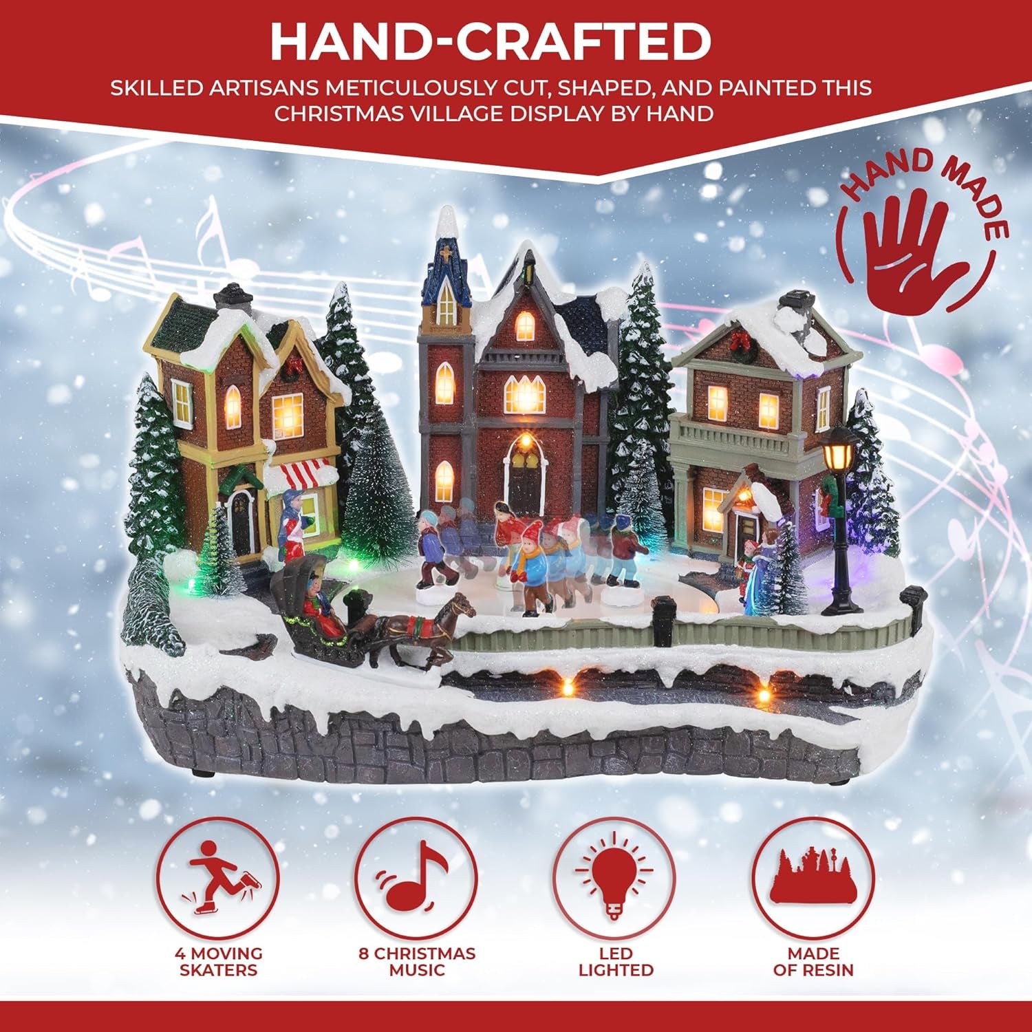 Animated Christmas Village Skating Town with Music & Lights