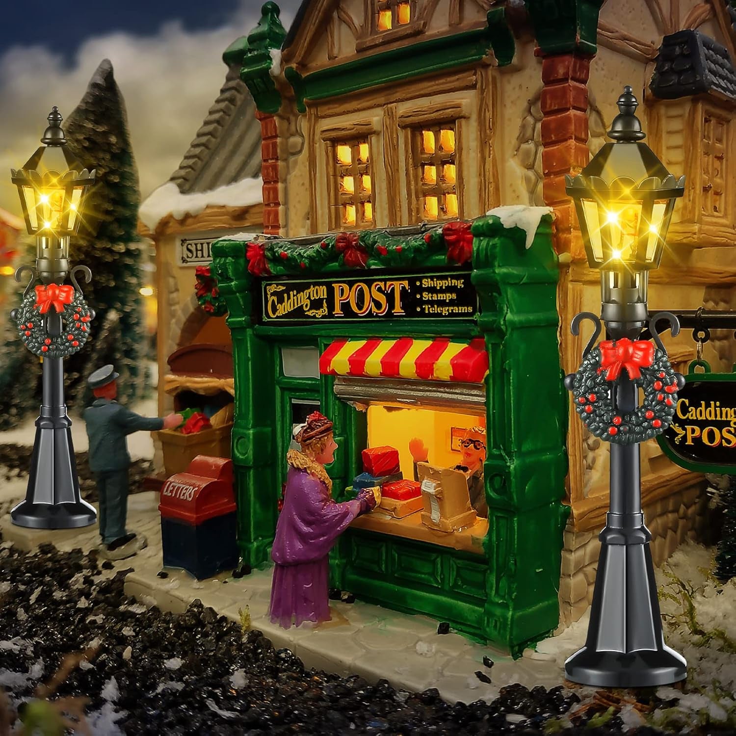Christmas Village Lamp Post Set - Miniature Street Lights