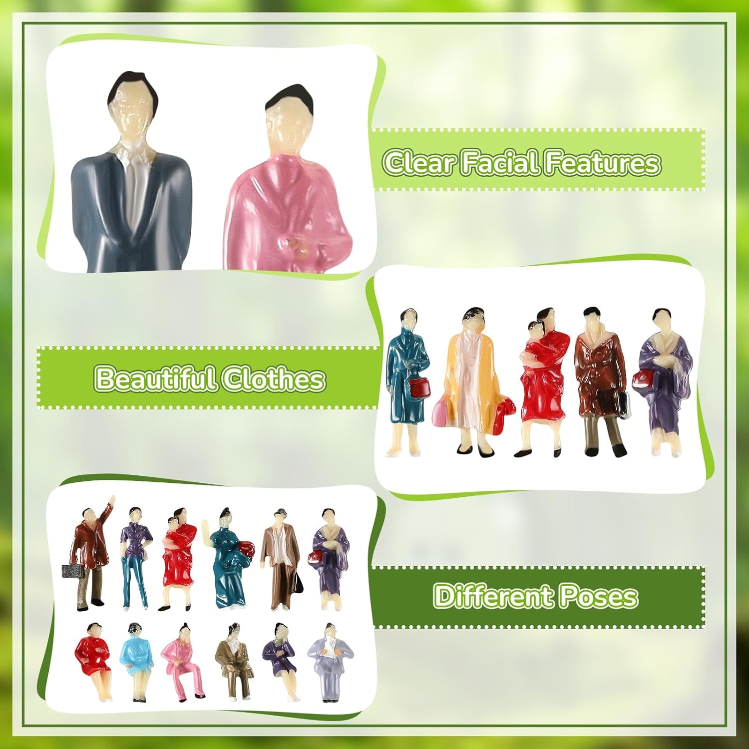Hungdao 50-Piece 1:87 HO Scale Miniature People Figurines - Painted Figures for Park and Street Scenes