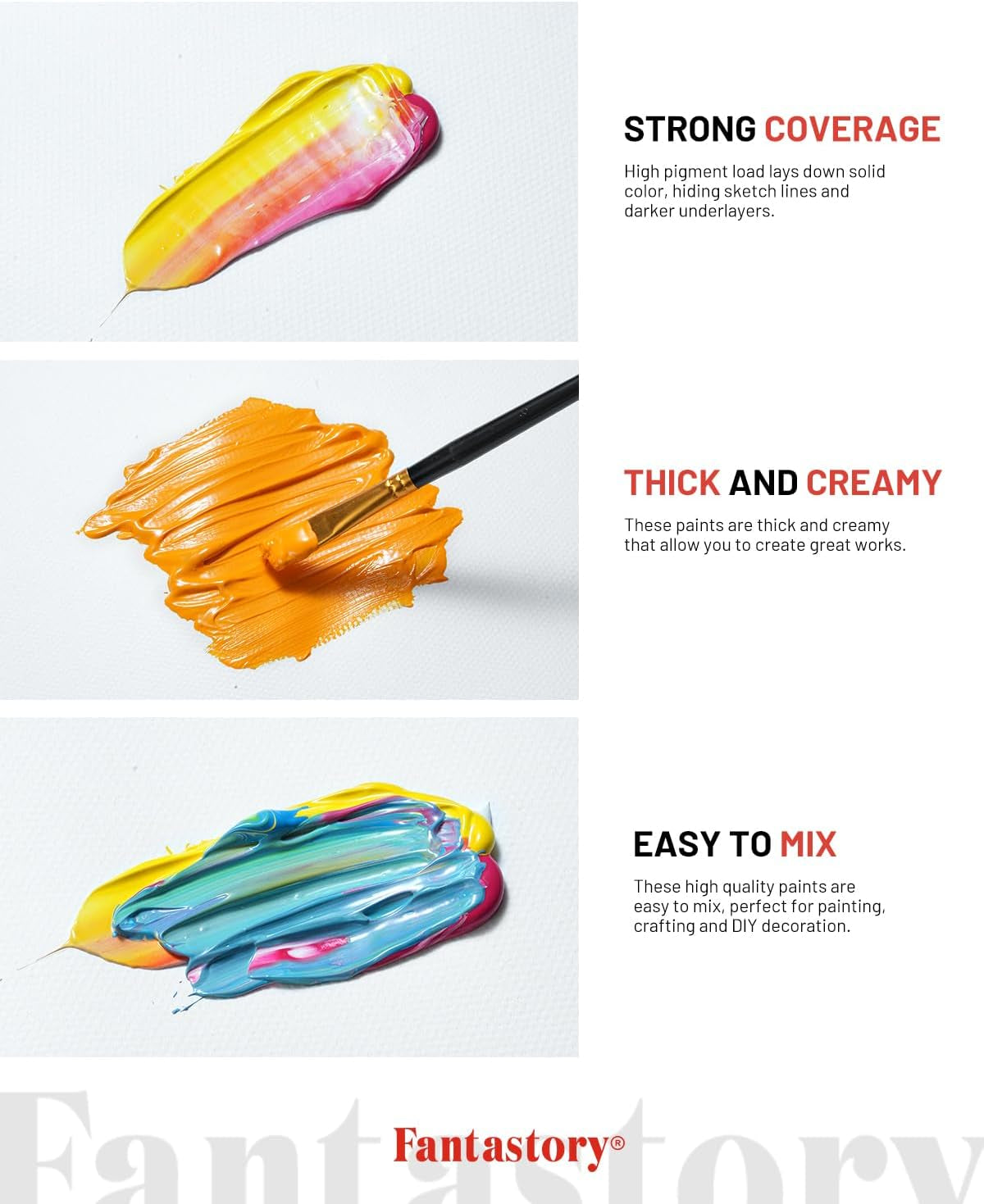 Fantastory Professional Acrylic Paint Set - 24 Colors (60 ml Each) with 12 Brushes; Waterproof for Art and DIY Projects on Various Surfaces Including Canvas, Wood, Glass, Clay, Fabric, Ceramic, and Paper