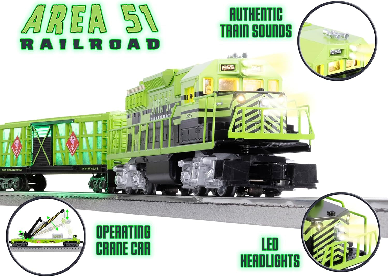 Lionel Area 51 UFO Recovery Bluetooth Lionchief Electric O Gauge Freight Train Set with Remote Control