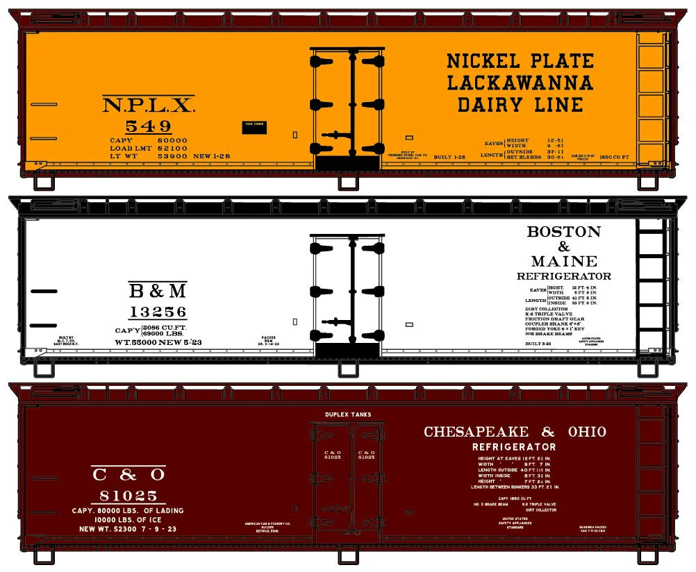 8156 Wood Reefer 3-Car Set - NKP, B&M, C&O