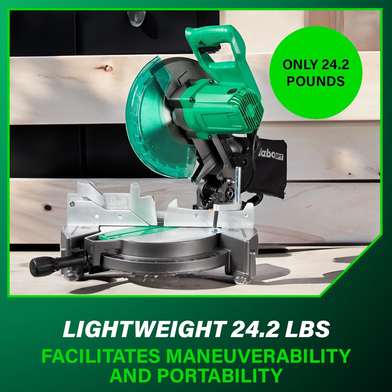 10-Inch Compound Miter Saw with 15-Amp Motor, Precision Miter Angles, Single Bevel 0-45°, 24T TCT Blade, Positive Stops, Lightweight Design, Model C10FCGS