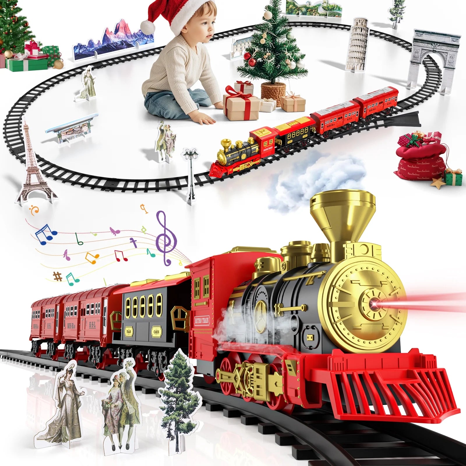 Ultimate Rechargeable Steam Train Set with Tracks, Lights, Sound & Smoke - The Perfect Gift for Kids Aged 2-8!