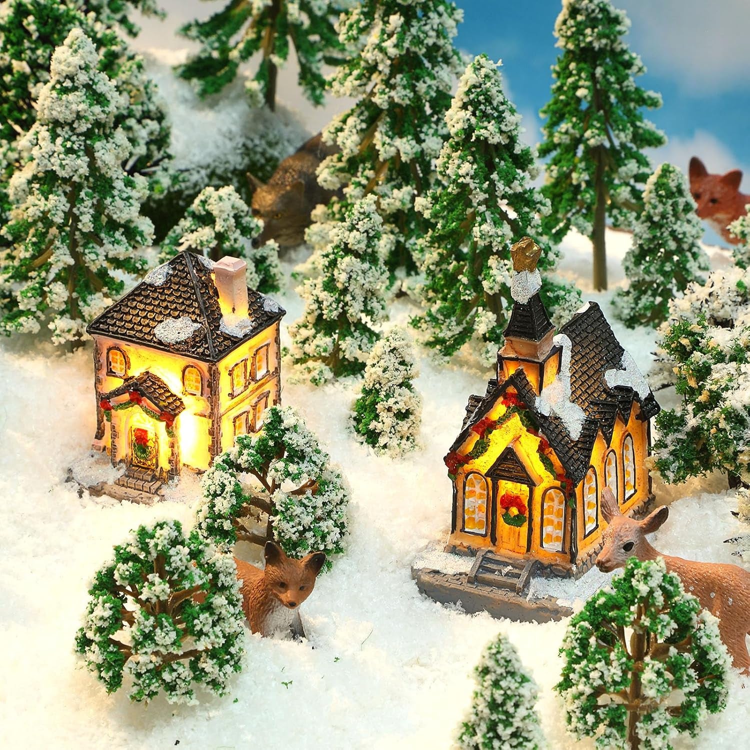 Skylety 70-Piece Assorted Miniature Model Trees (1.2-6.3 Inches) for Diorama, Train Scenery, and Architectural Model Building - Natural Green Fake Plants