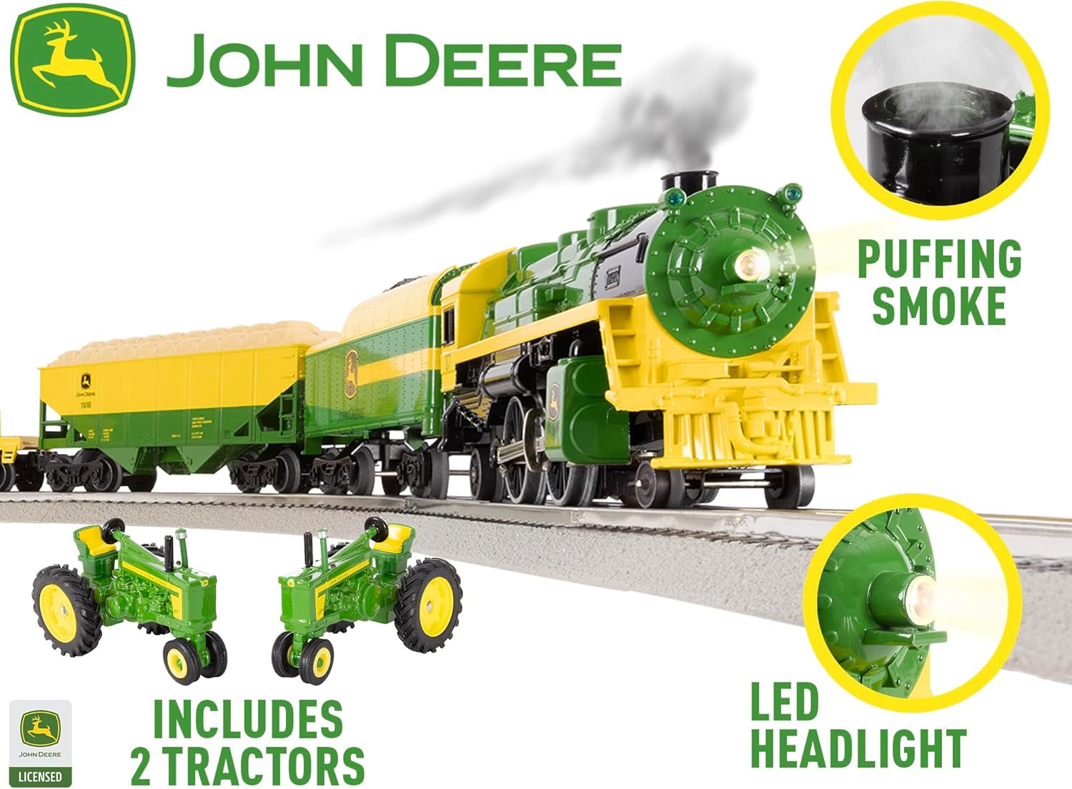Lionel John Deere Freight Lionchief 5.0 Electric O Gauge Train Set with Bluetooth Connectivity and Remote Control