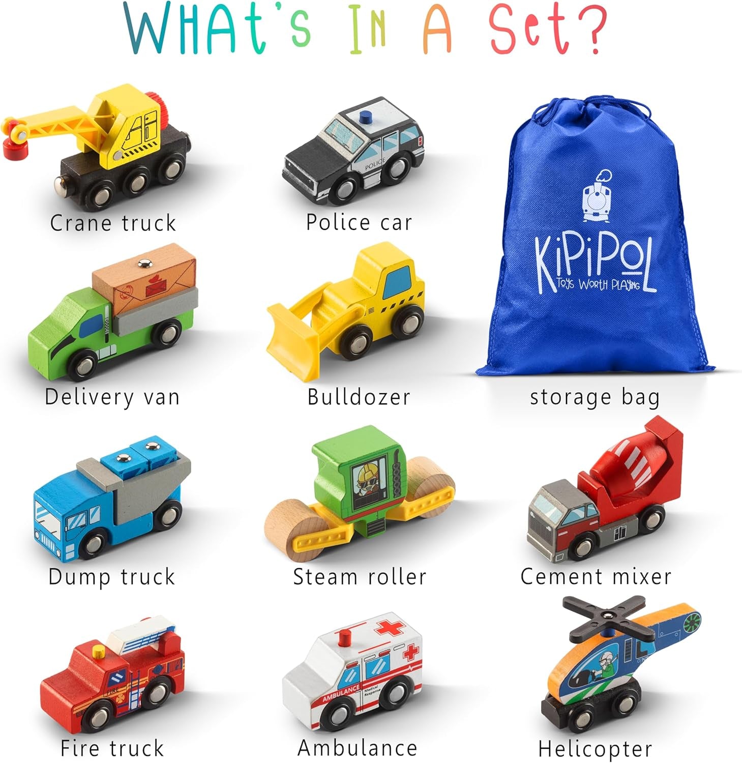 10-Piece Wooden Train Set Accessories for Toddler Car Toys Compatible with Thomas, Brio, IKEA, and Melissa & Doug - Ideal Stocking Stuffers and Gifts for Children Ages 4-8 and Up