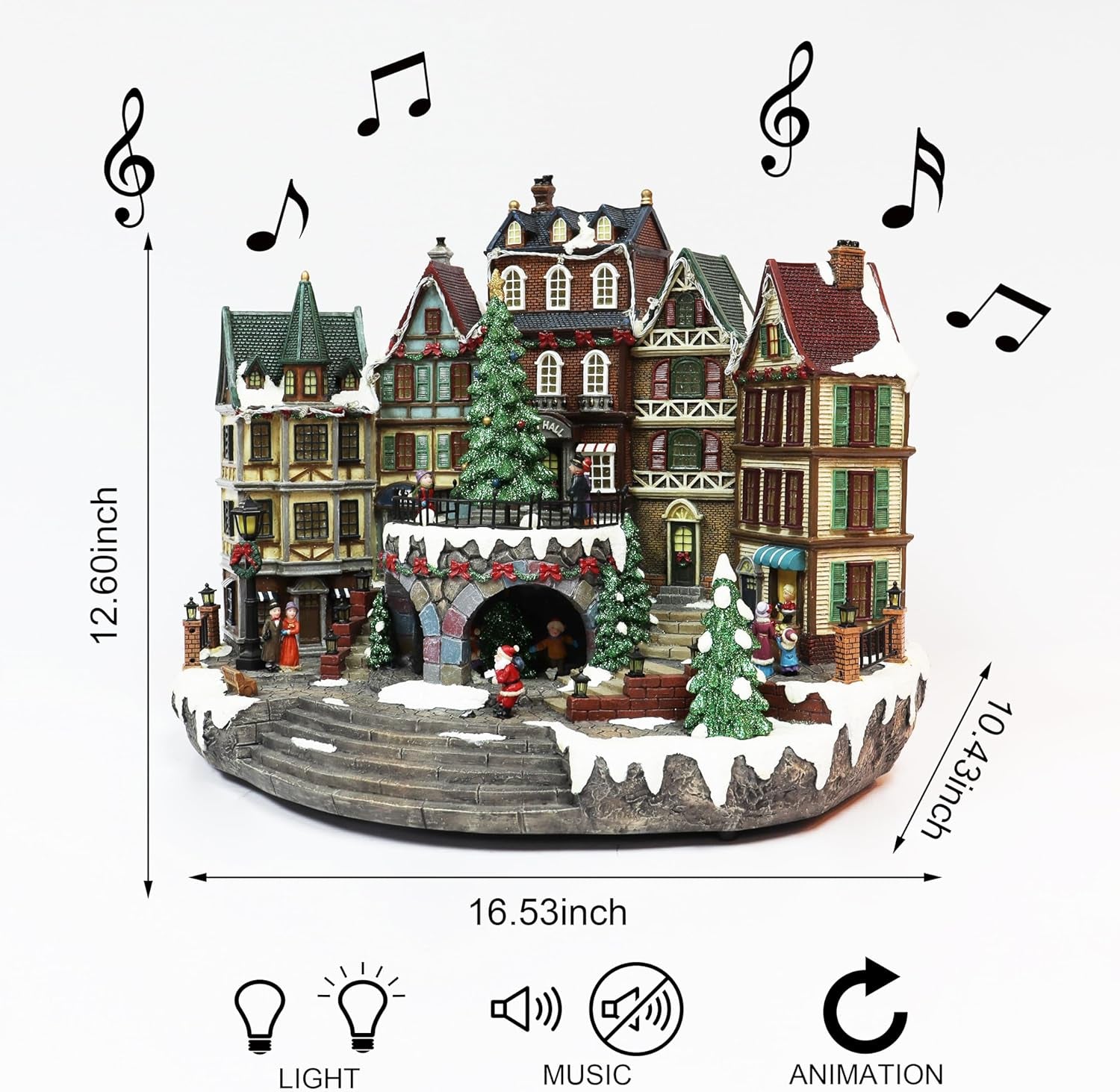 Animated City Hall Village with Rotating Tree & Music