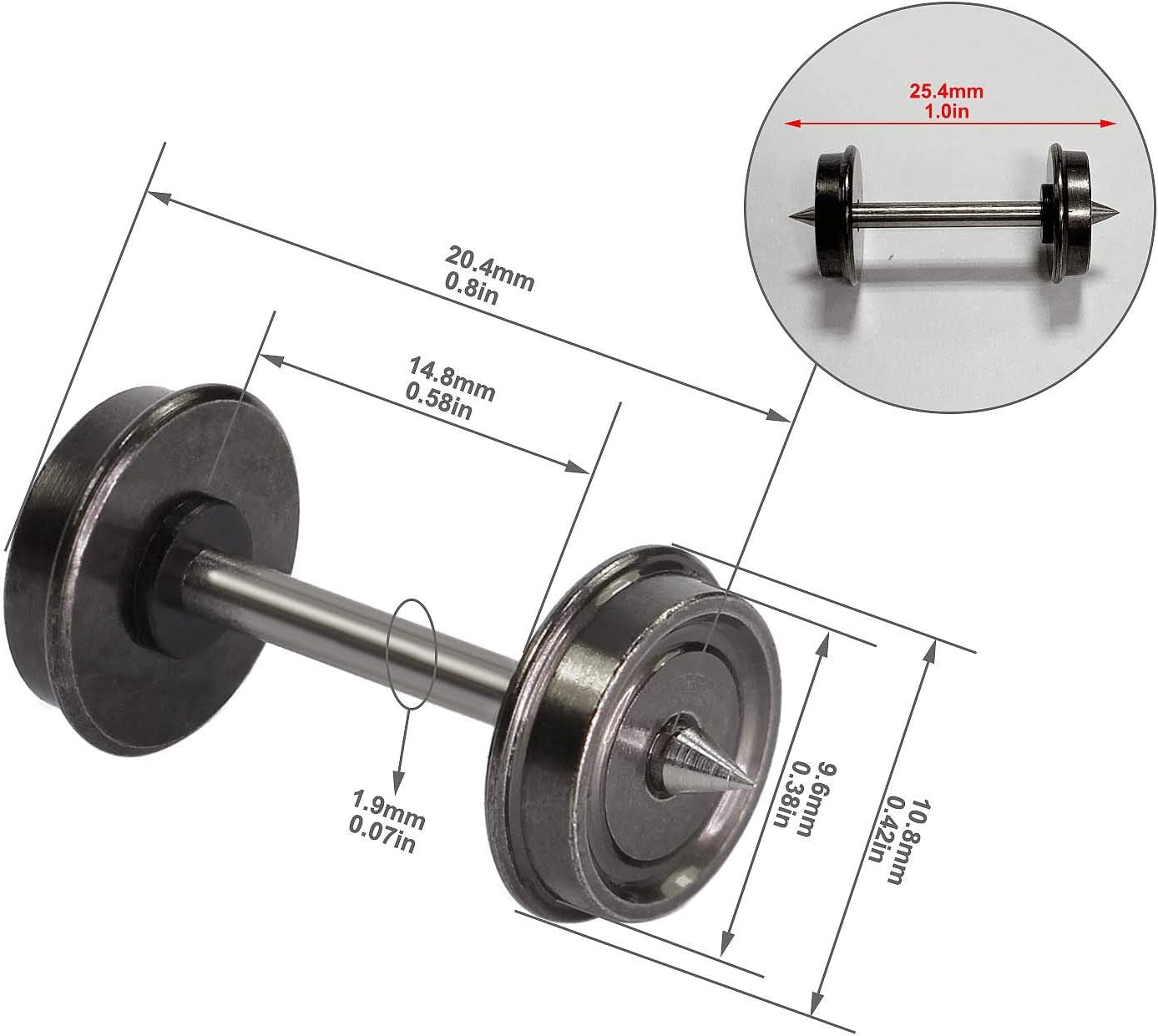 24-Piece HO Scale 1:87 Metal Wheel Set (33-Inch) for Model Trains - DC Compatible - Model C8725