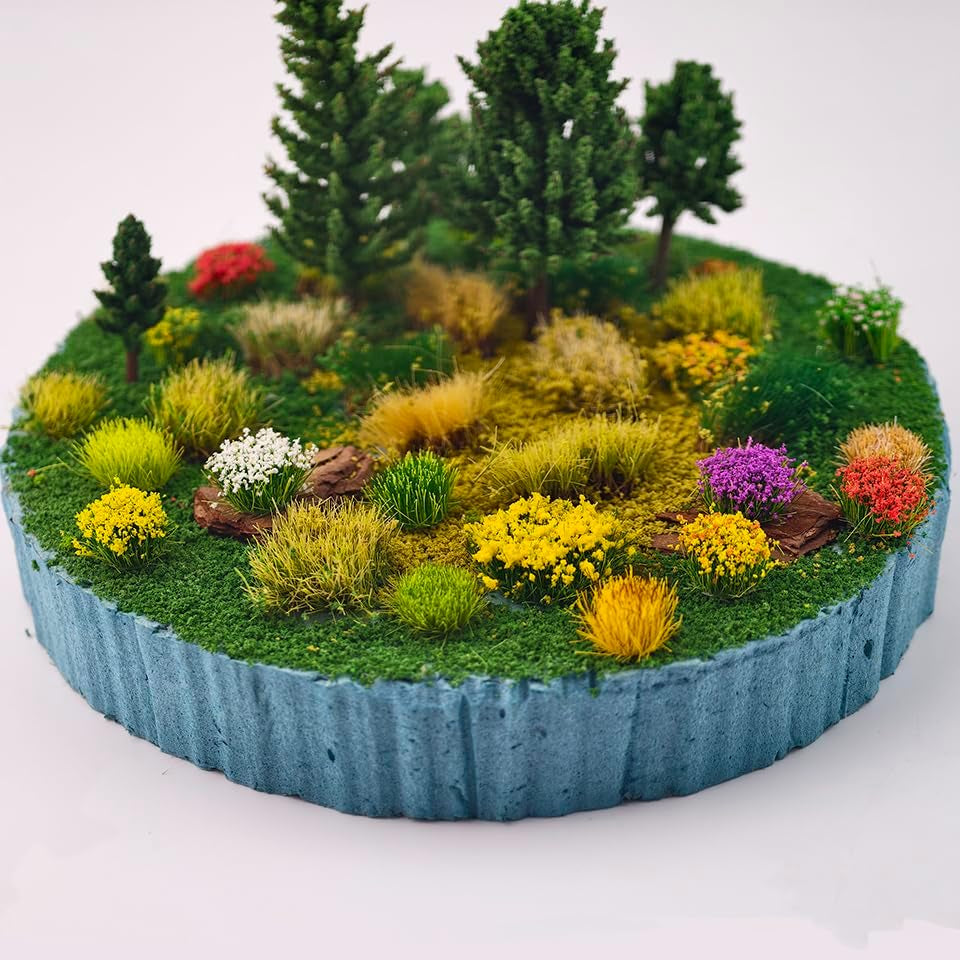 140-Piece DIY Miniature Colorful Flower Cluster Self-Adhesive Vegetation Groups for Train Landscape, Railroad Scenery, Military Layouts, and Dioramas