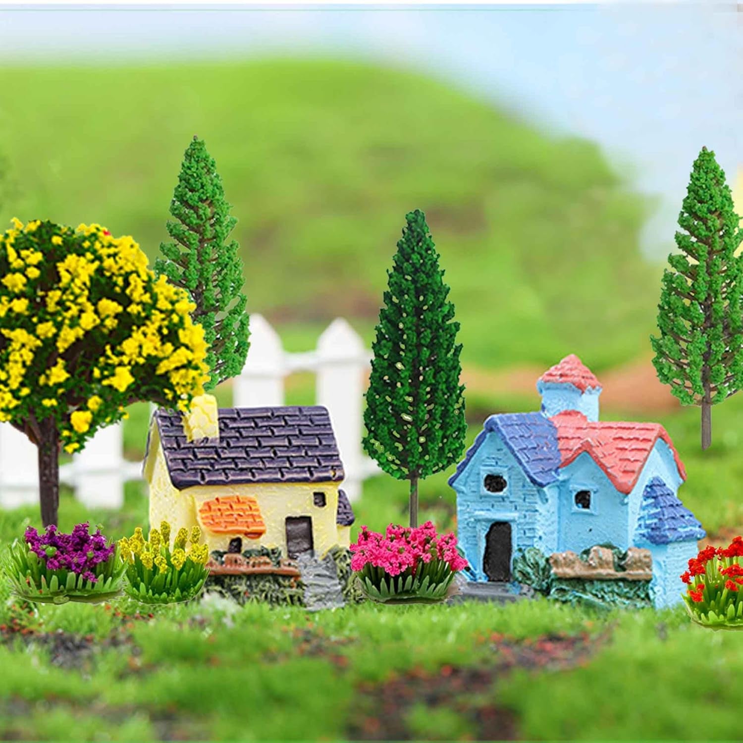 32-Piece Assorted Artificial Miniature Flower Trees for DIY Crafting and Landscape Diorama Scenery Decoration