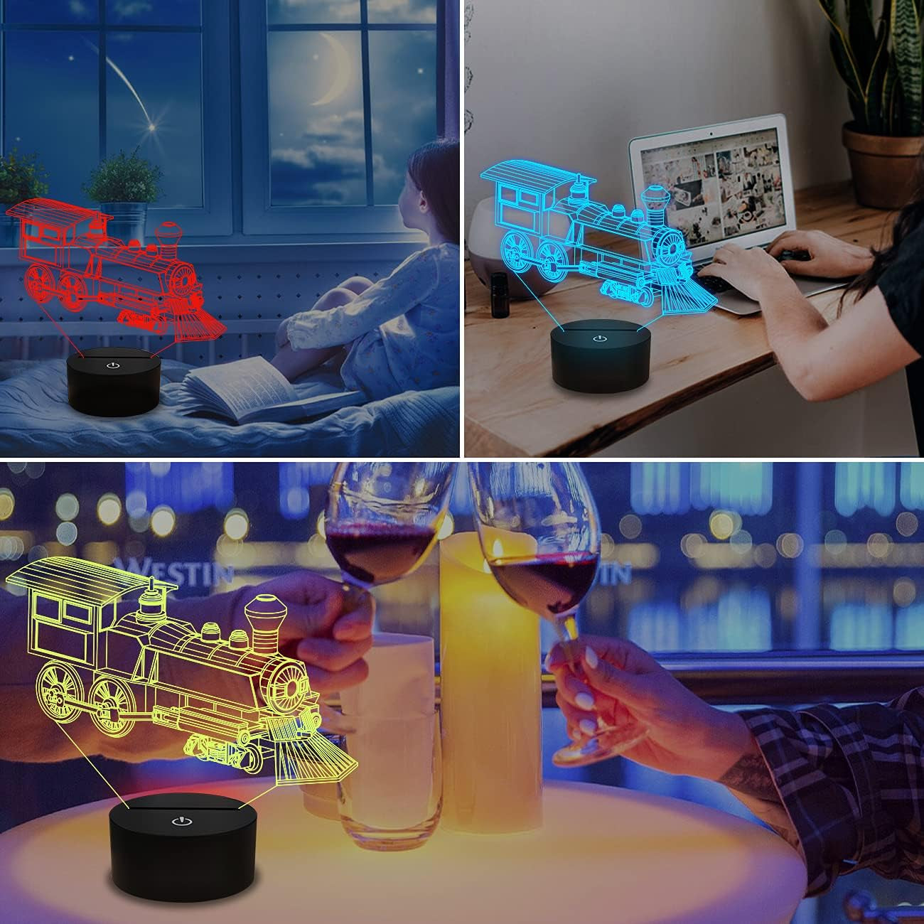 3D Train Night Light with Remote & Colors