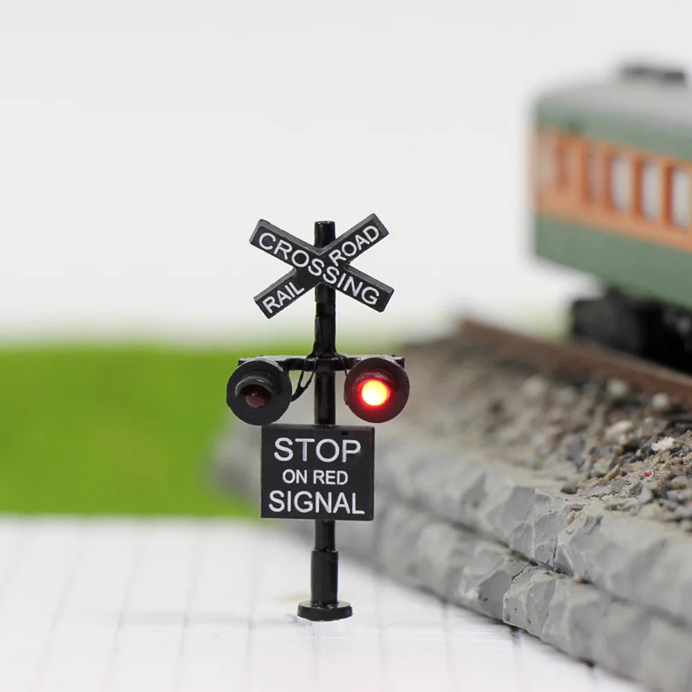 Enhance Your Model Railroad with 2Pcs N Scale LED Crossing Signals - Stop on Red Traffic Block Signal (1:160 Scale)