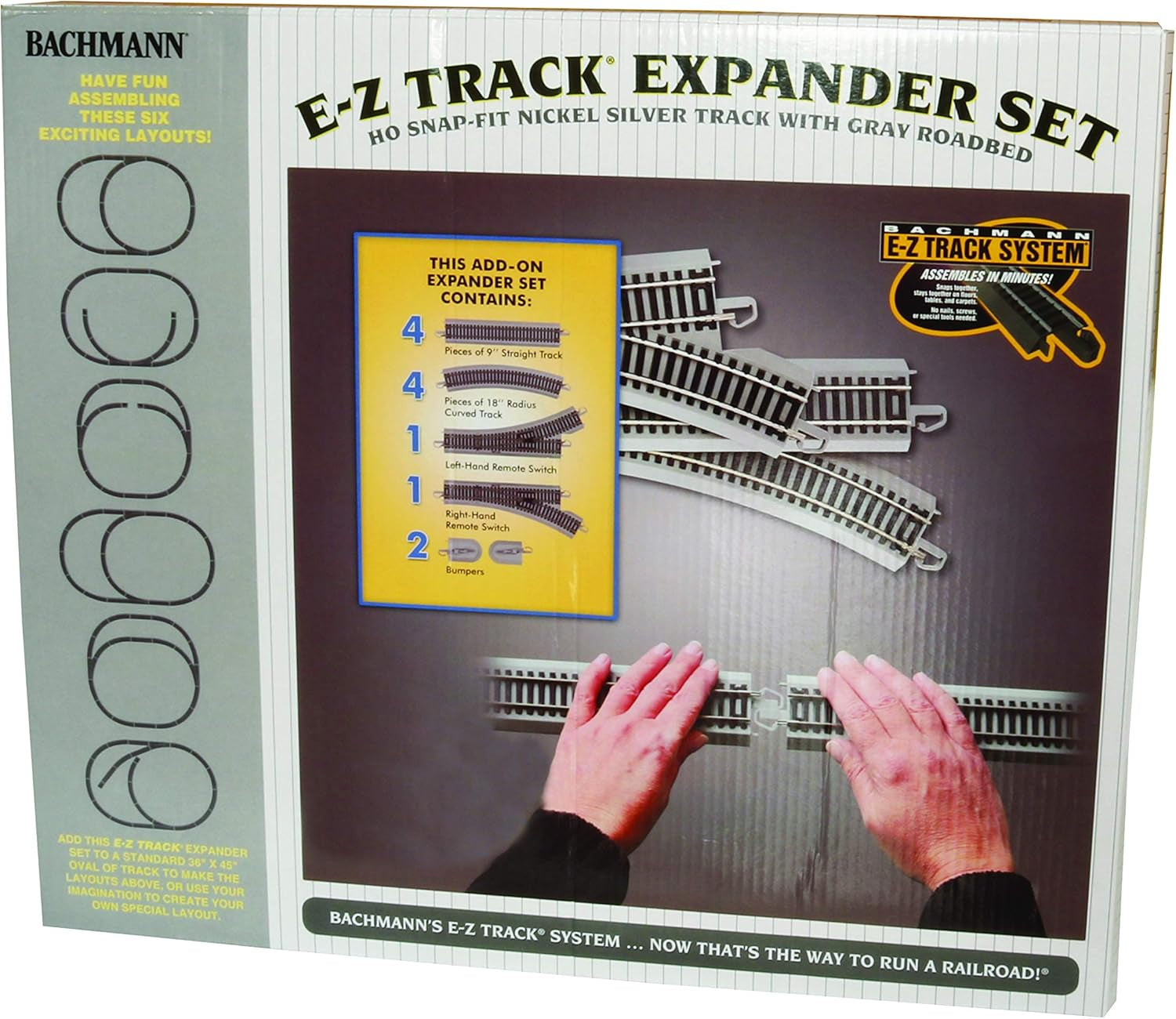 Bachmann Trains Snap-Fit EZ Track Layout Expander Set, Nickel Silver Rails with Grey Roadbed, HO Scale, Medium
