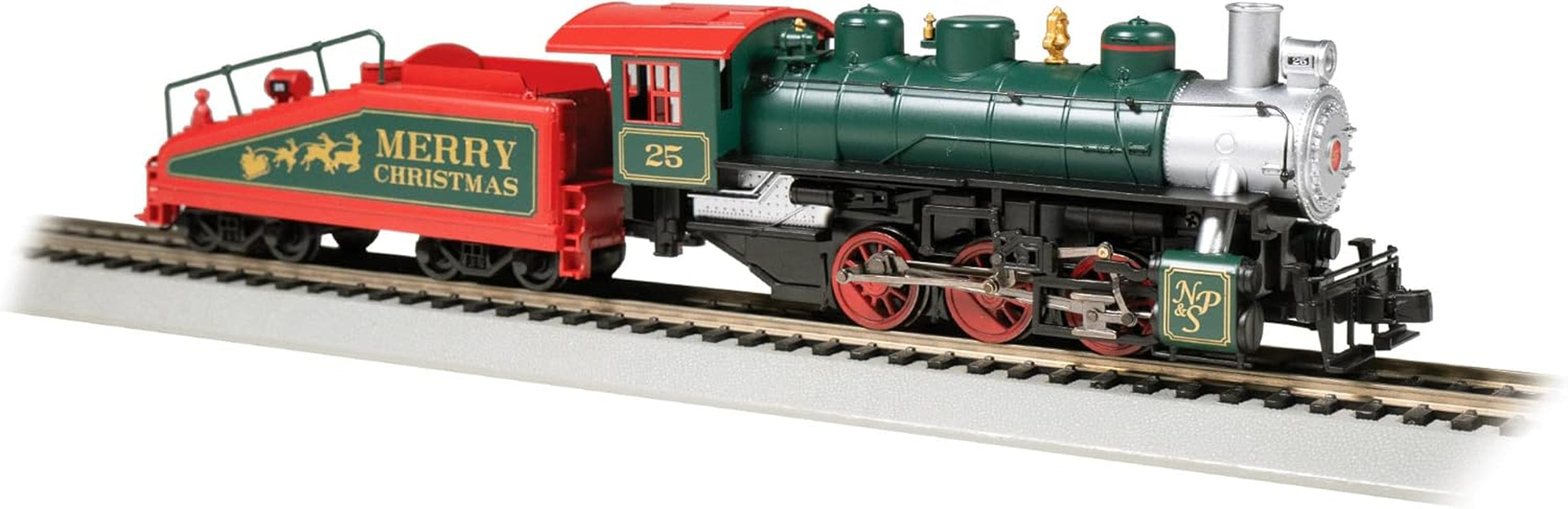 Bachmann Trains USRA 0-6-0 Locomotive with Smoke and Slope Tender - NP&S® #25 - Christmas Edition - HO Scale