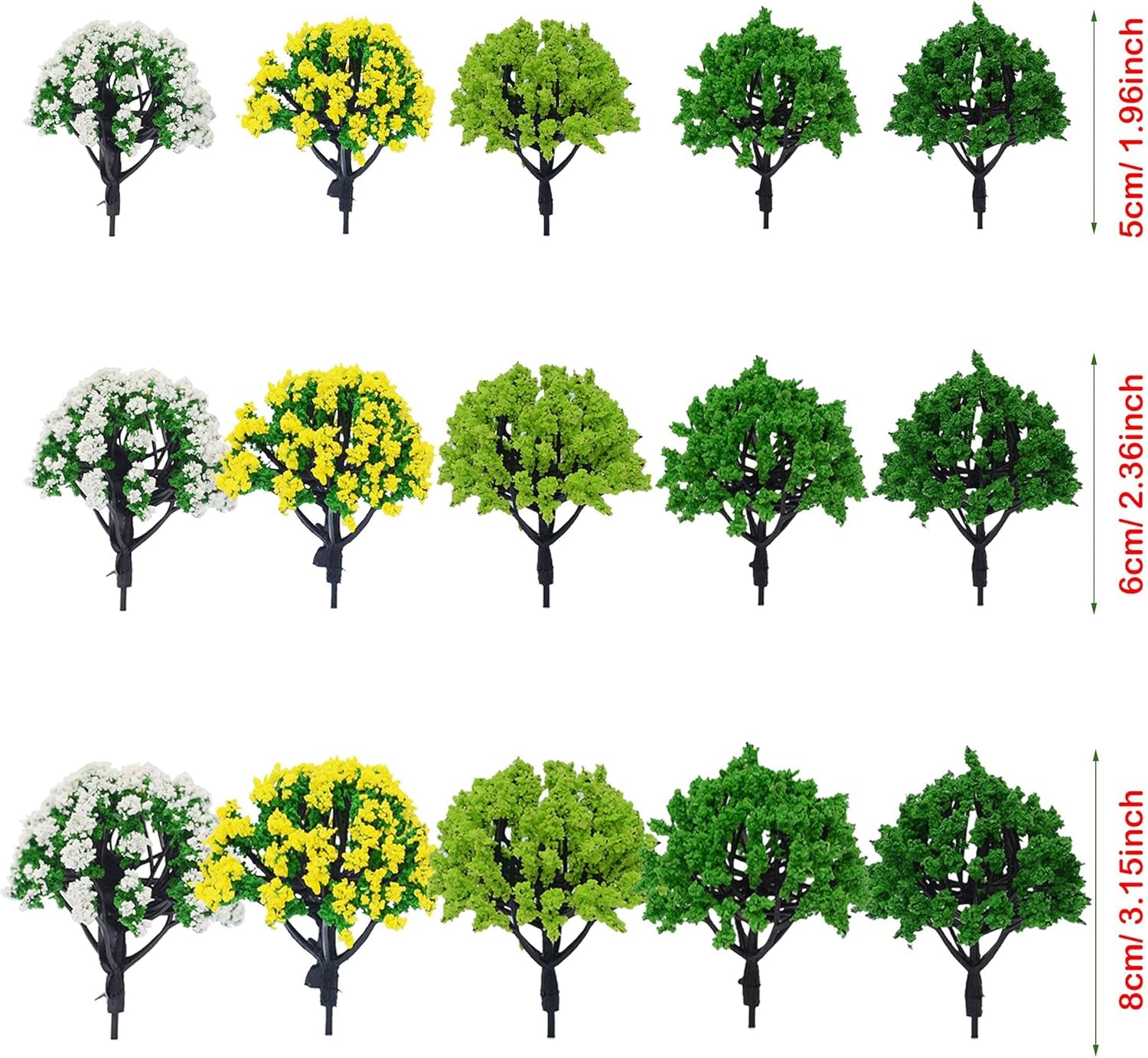 Cayway 44-Piece Assorted Model Trees - Enhance Your Model Train Landscapes with Vibrant Details (1.3-3.2 Inches)