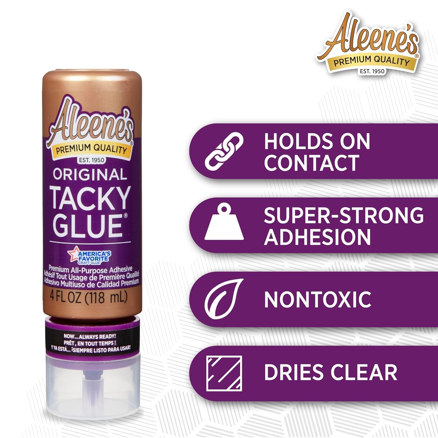Aleene's Original Tacky Glue for Crafts, Nontoxic, Dries Clear, 4 Fl Oz Always Ready Bottle