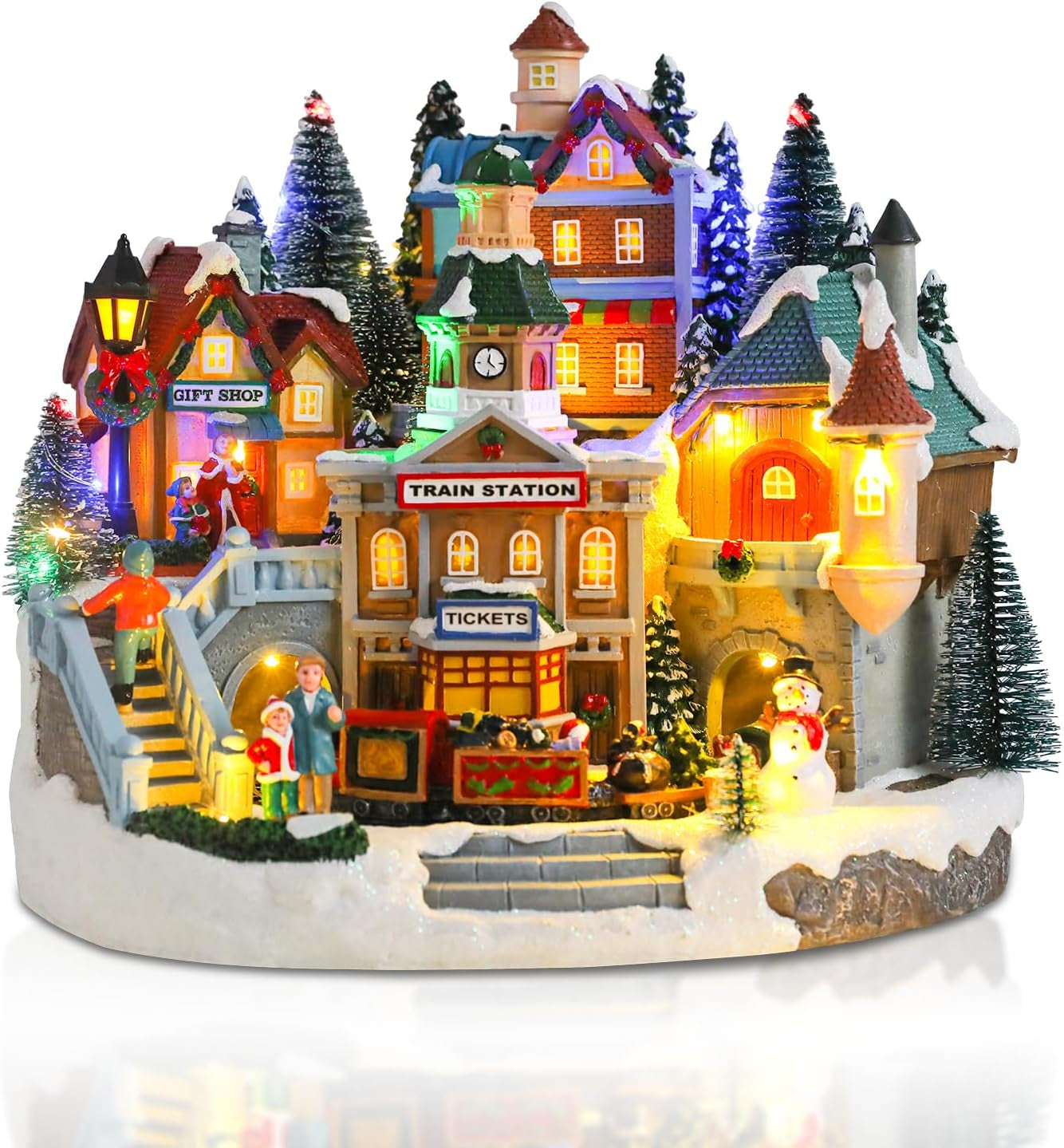 Christmas Village Collectible Musical Buildings with Train