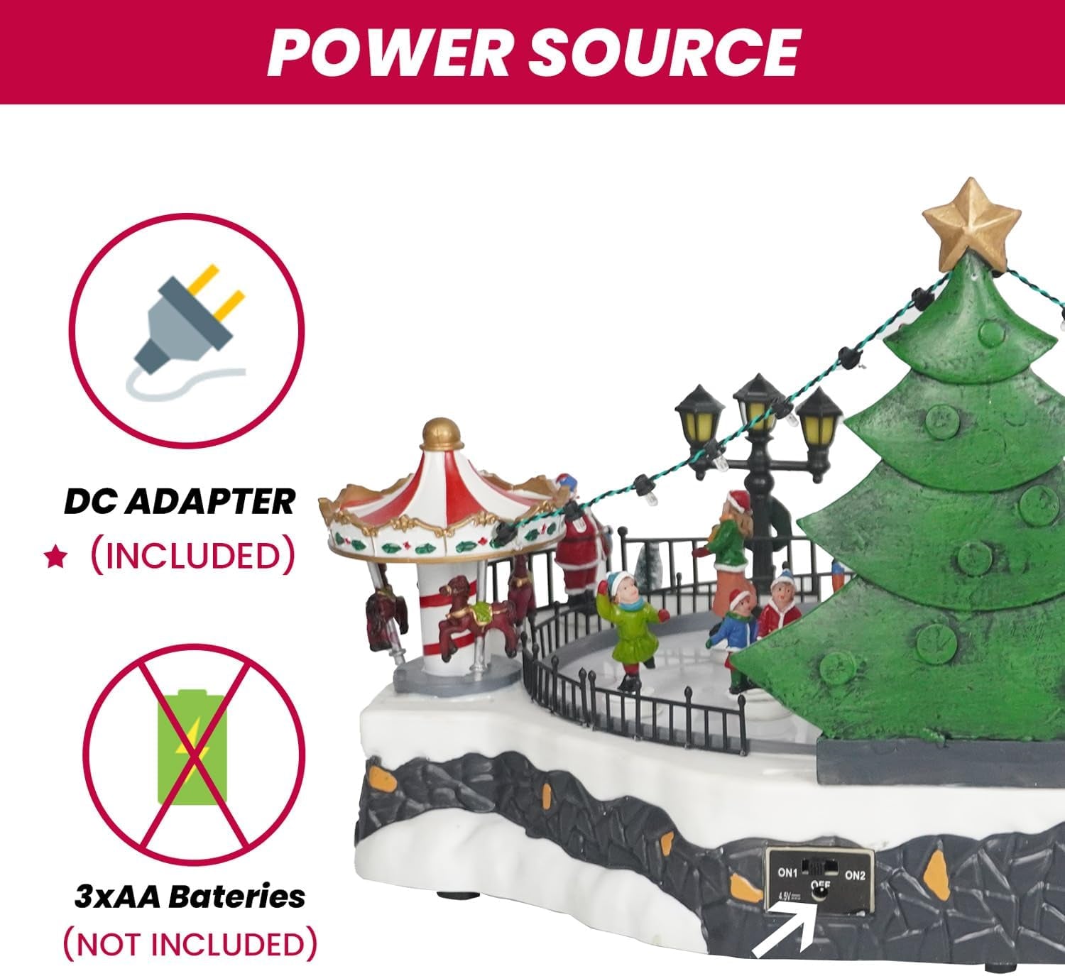 Skating Christmas Village - Animated Musical Winter Snow Village with 7 Moving Skaters - Indoor Decorations for Home Tabletop Gift