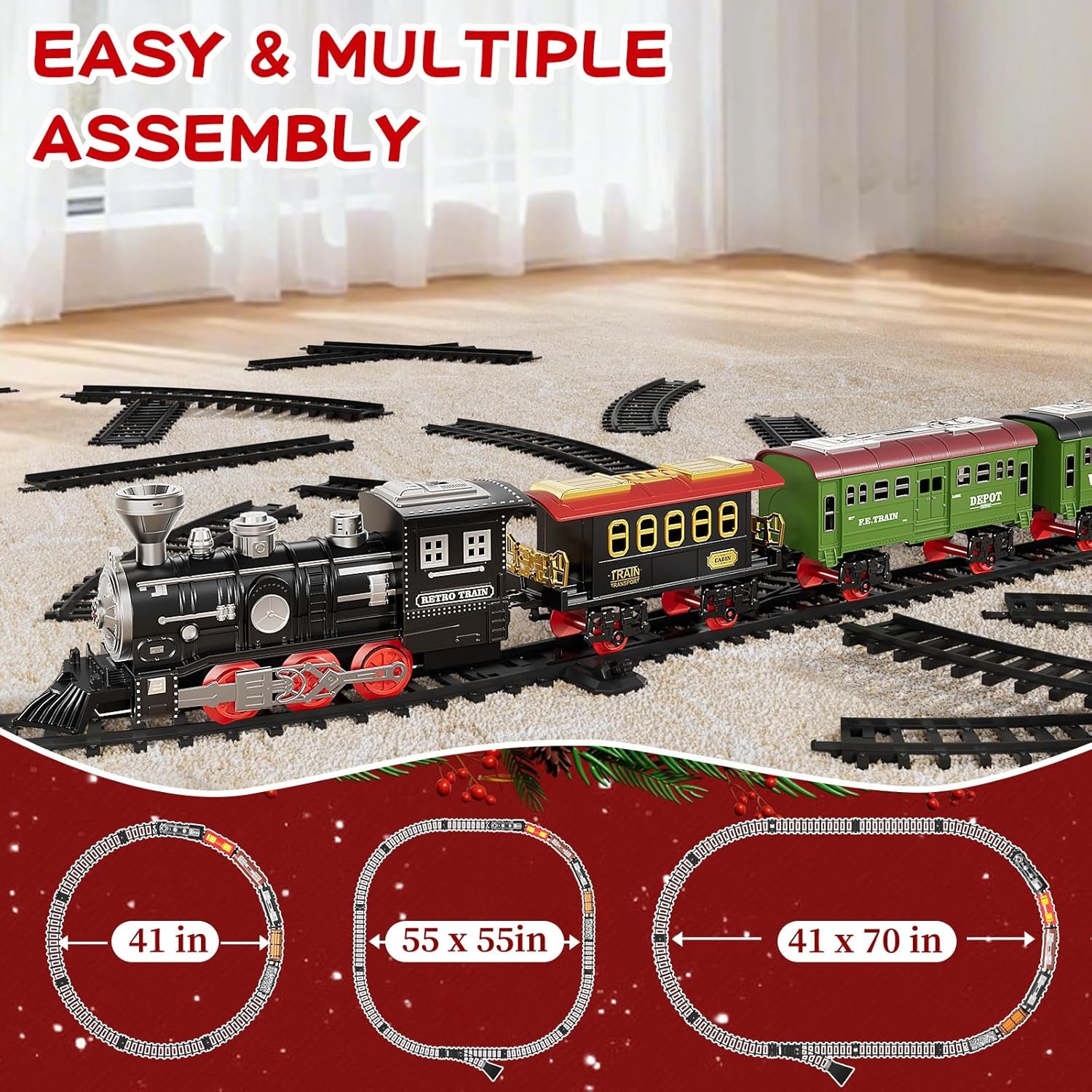 Electric Train Set for Kids with Realistic Sounds & Lights
