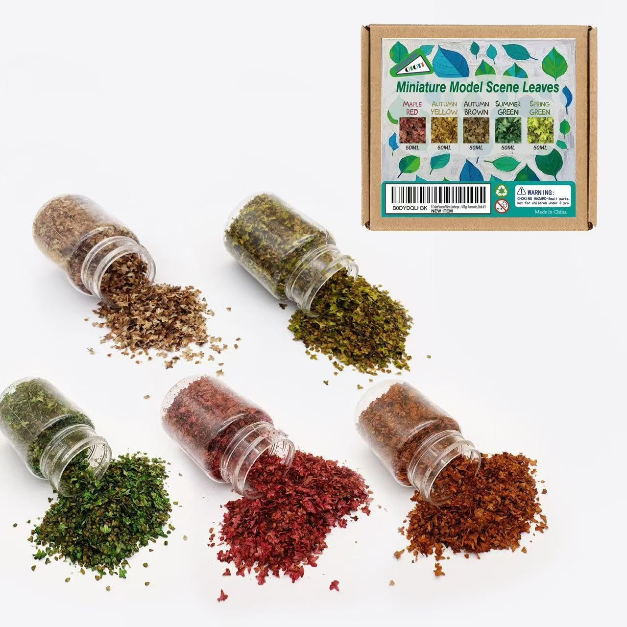 Micro Landscape Realistic Miniature Leaves in 5 Colors for Model Railways, Bonsai Ornaments, and Diorama Scenery - Set of 5