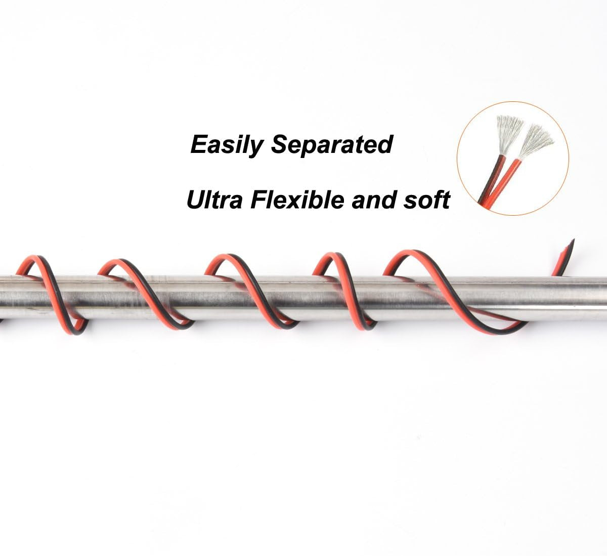 18 AWG Silicone Electrical Wire - 2 Conductor Parallel Line, 60 Feet (30 Feet Black, 30 Feet Red), Soft and Flexible Oxygen-Free Tinned Copper Strands