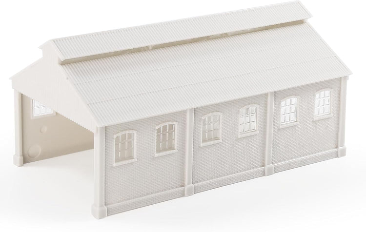 Painted N scale service shop maintenance building for model railroads by BYMRR, featuring a red color and detailed construction.