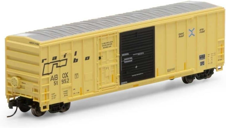 N scale Athearn FMC 50-foot box car with combo door, detailed model for model train collection.