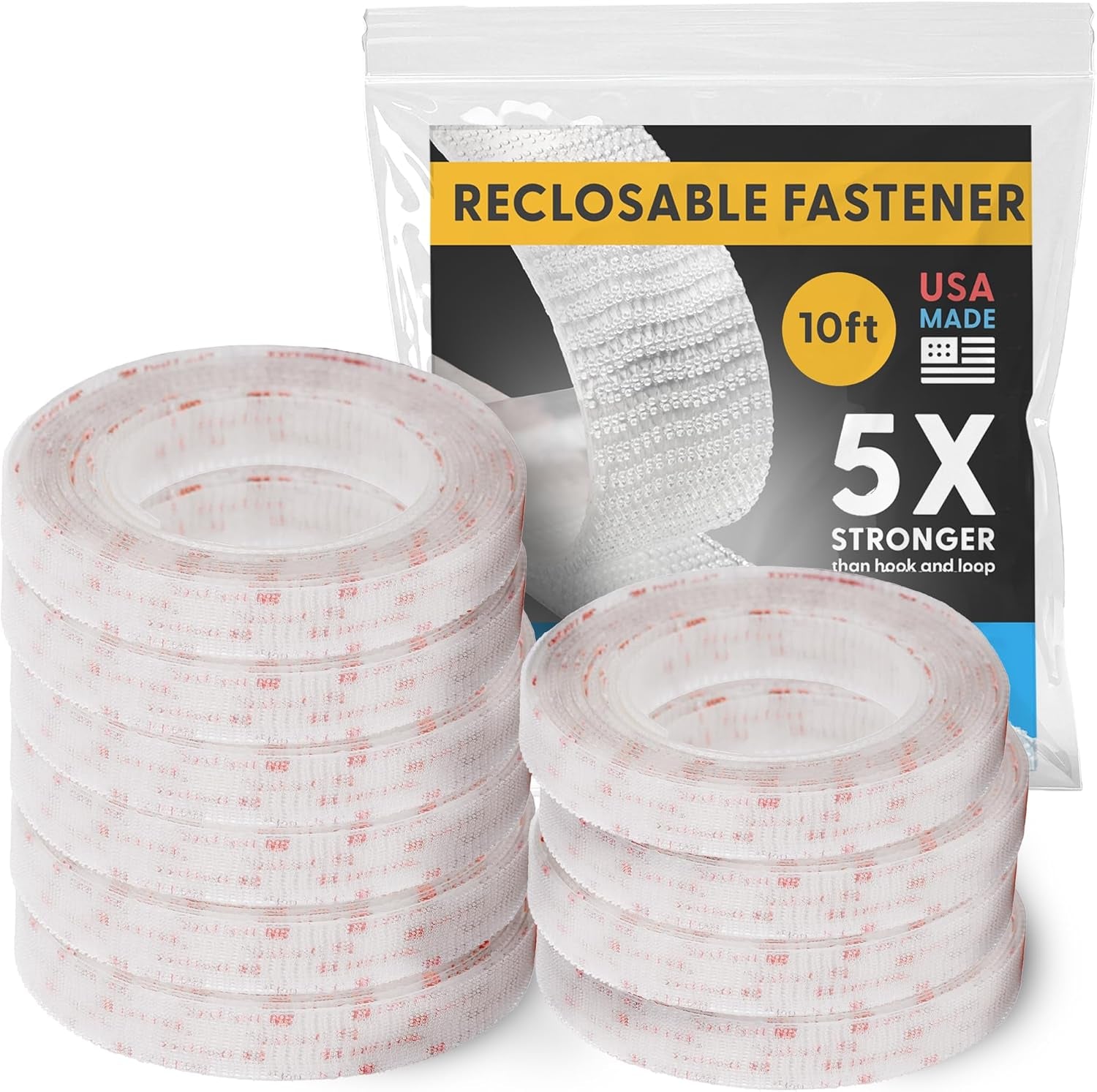 Industrial-Grade 10FT Adhesive Mounting Tape - 10 Pack - Clear Indoor/Outdoor Self-Mating Reclosable Fastener Compatible with 3M SJ3550/SJ3560 Dual Lock