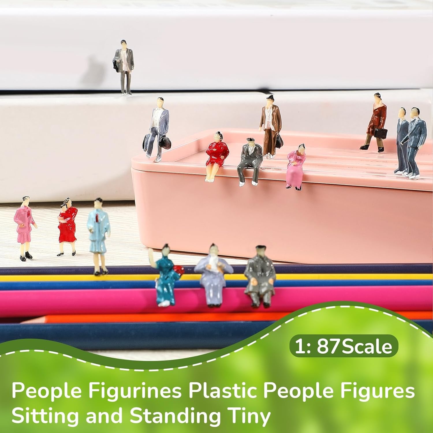 Hungdao 50-Piece 1:87 HO Scale Miniature People Figurines - Painted Figures for Park and Street Scenes