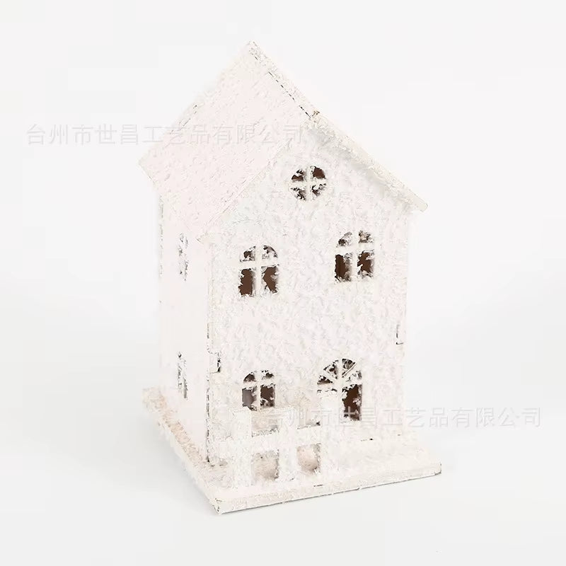 LED-Illuminated Wooden Christmas Village Figurines - Elegant Winter Holiday Decor for Celebratory Occasions