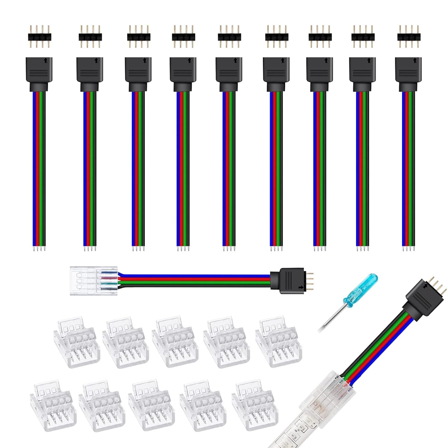 10mm Wide Solderless 4-Pin Track Lighting Connectors for 10mm RGB LED Strip Lights - Pack of 10