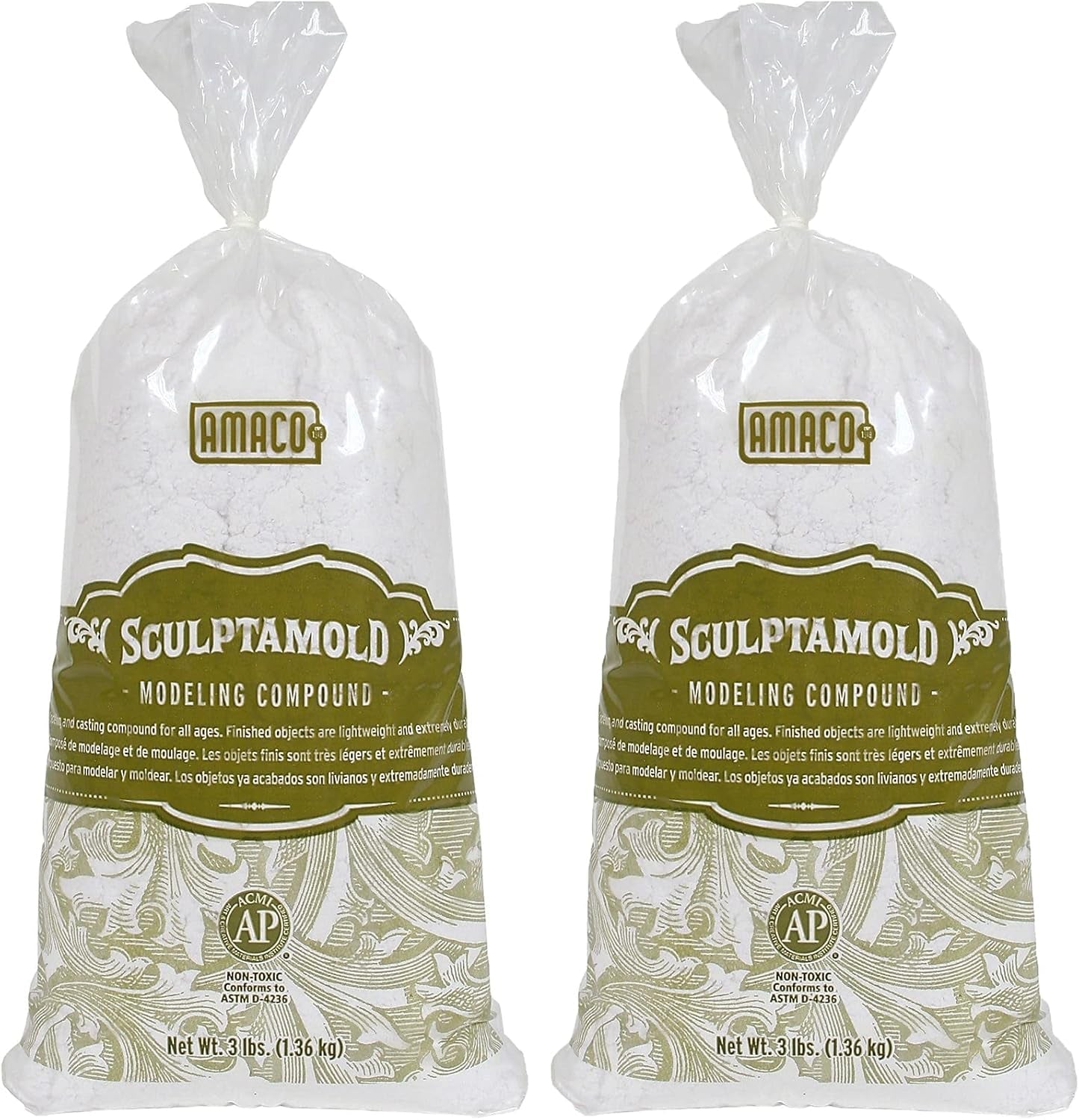 AMACO Sculptamold White Modeling Compound, 3 lbs per Bag, Pack of 2 Bags (AMA41821C-2)